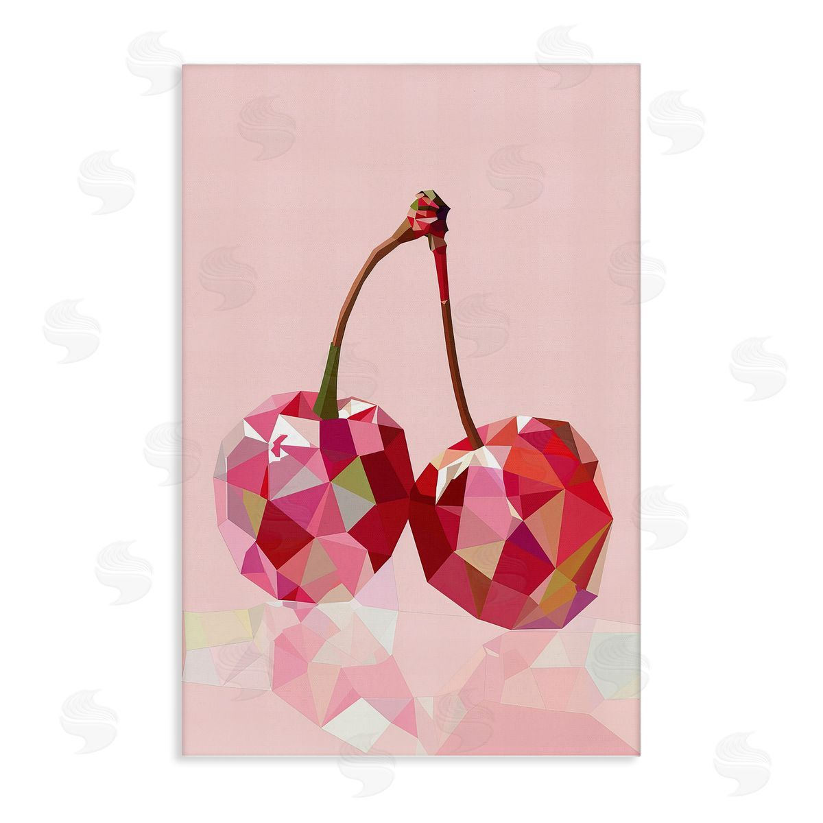Pink Geometric Cherries Canvas Wall Art, Home Decor by LSR Design Studio