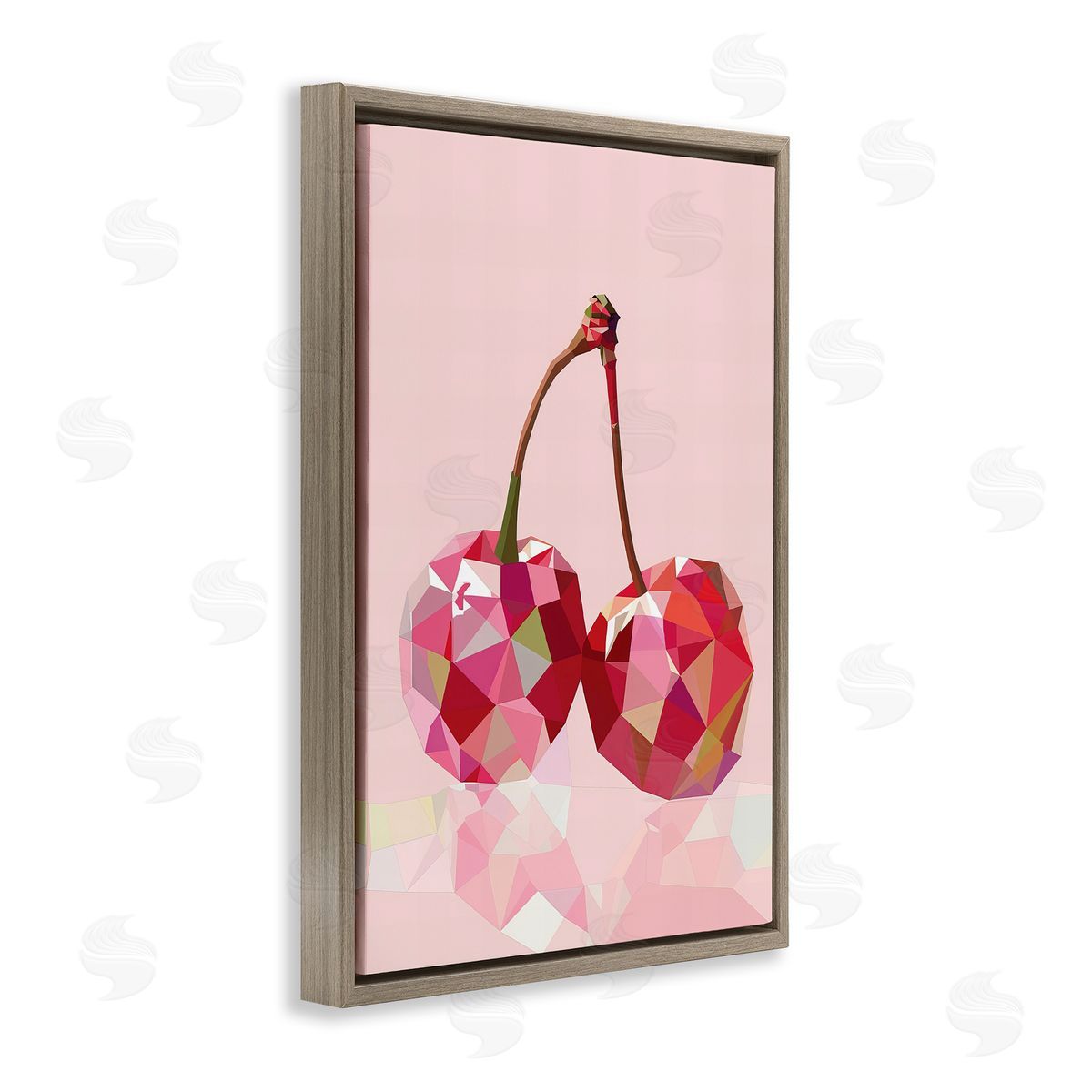 Pink Geometric Cherries Brown Floating Frame Canvas Wall Art, Home Decor by LSR Design Studio