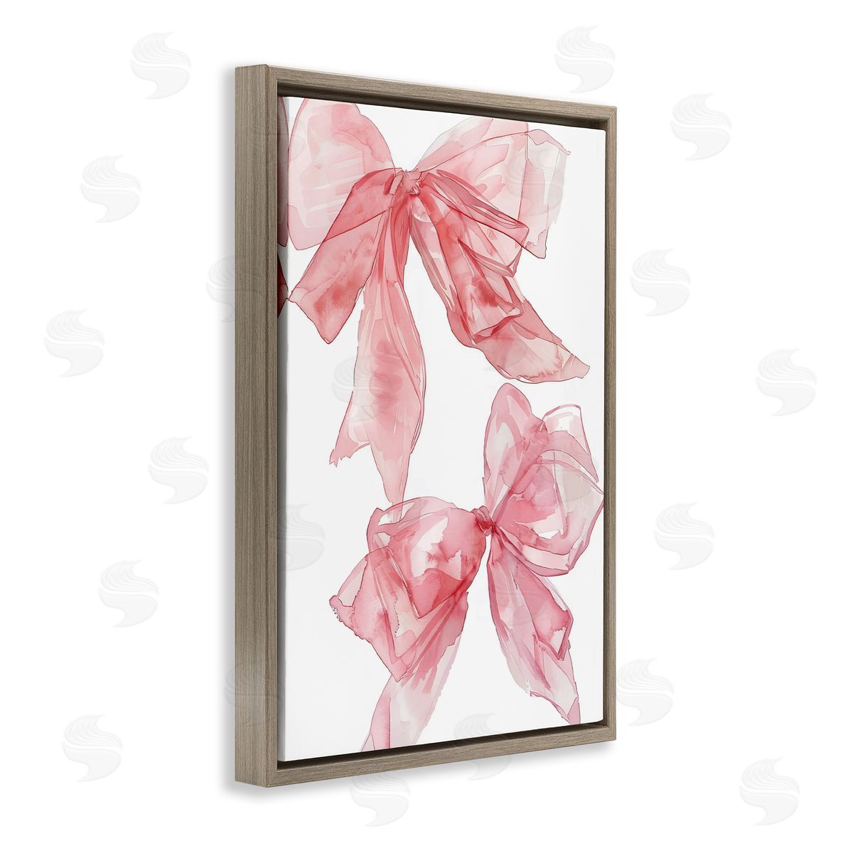 Sheer Pastel Pink Bows Brown Floating Frame Canvas Wall Art, Home Decor by LSR Design Studio