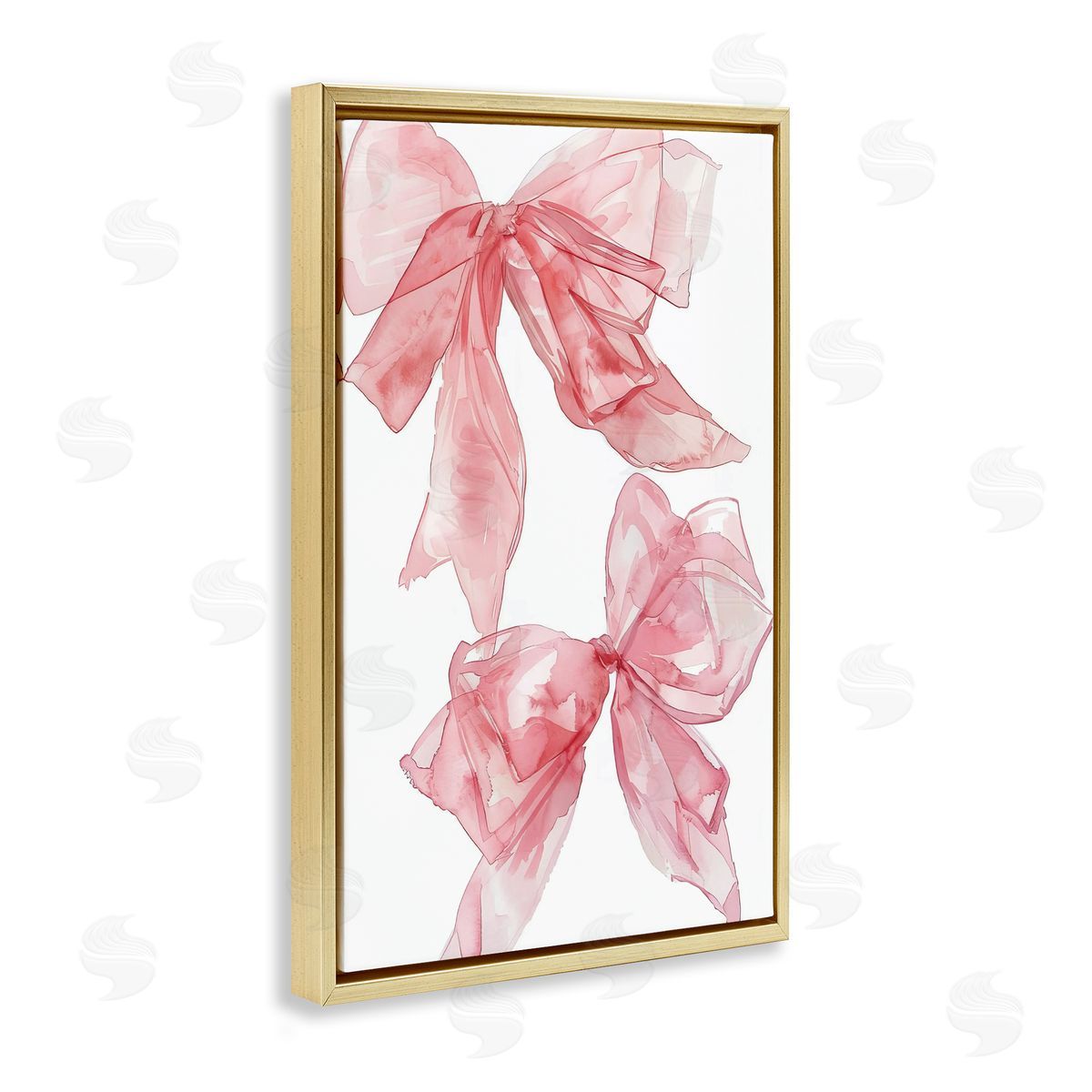Sheer Pastel Pink Bows Gold Floating Frame Canvas Wall Art, Home Decor by LSR Design Studio