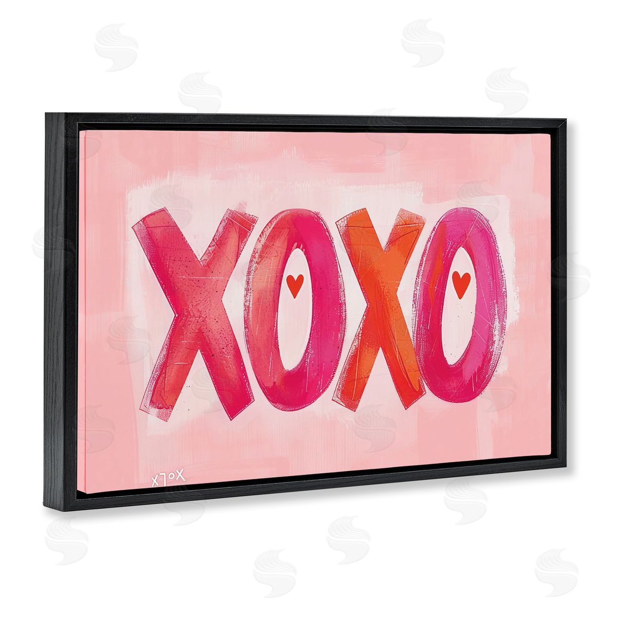 Pink XOXO with Hearts Black Floating Frame Canvas Wall Art, Home Decor by LSR Design Studio