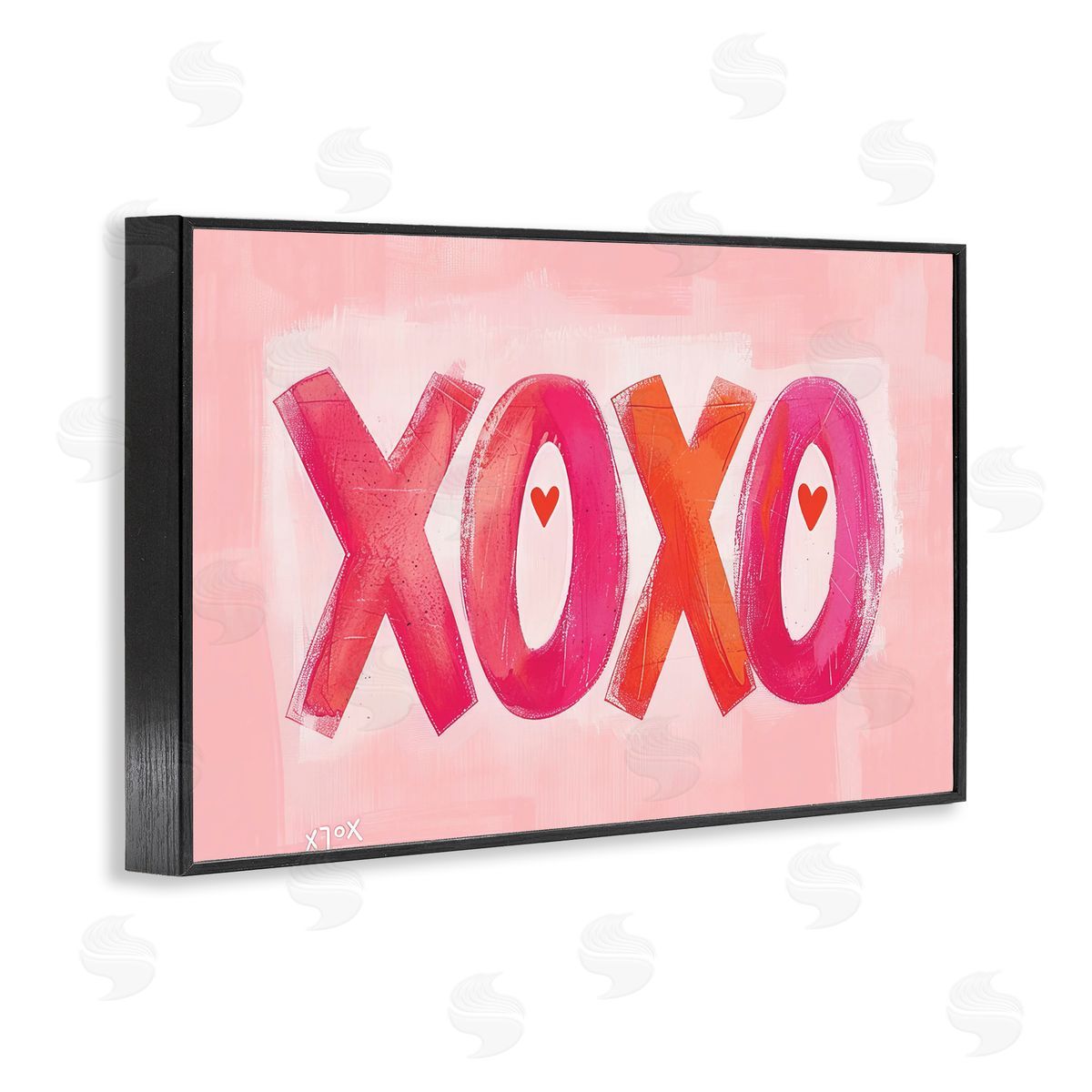 Pink XOXO with Hearts Black Frame Print Wall Art, Home Decor by LSR Design Studio