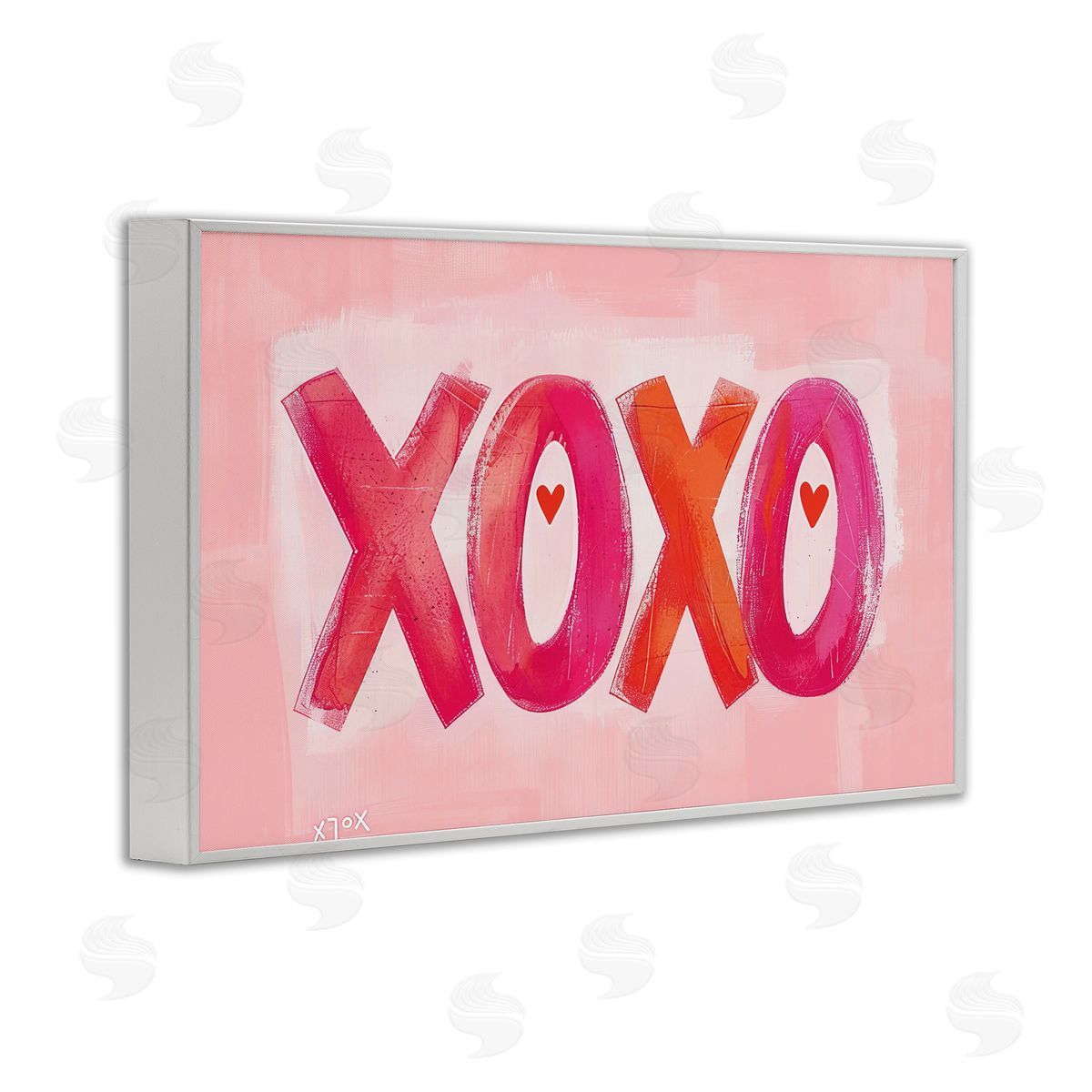 Pink XOXO with Hearts White Frame Print Wall Art, Home Decor by LSR Design Studio