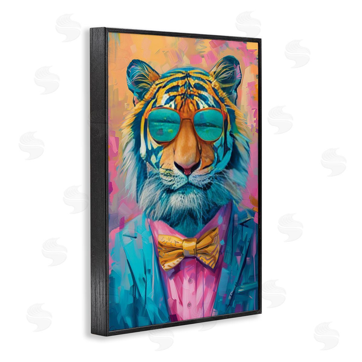 Smiling Snazzy Tiger Black Frame Print Wall Art, Home Decor by LSR Design Studio