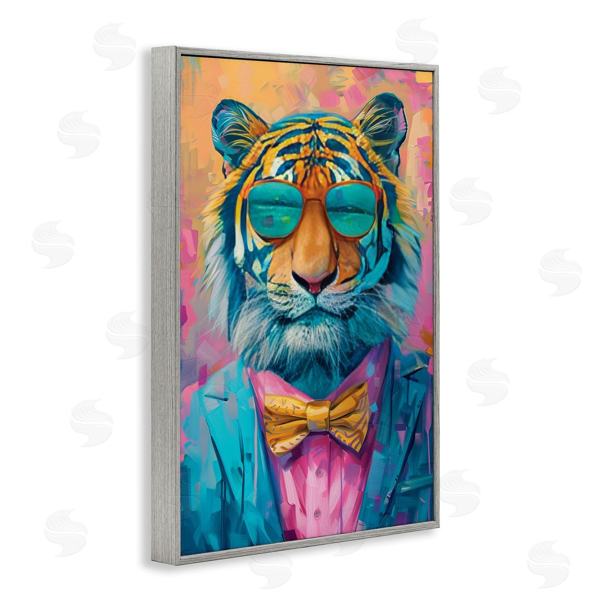 Smiling Snazzy Tiger Grey Frame Print Wall Art, Home Decor by LSR Design Studio