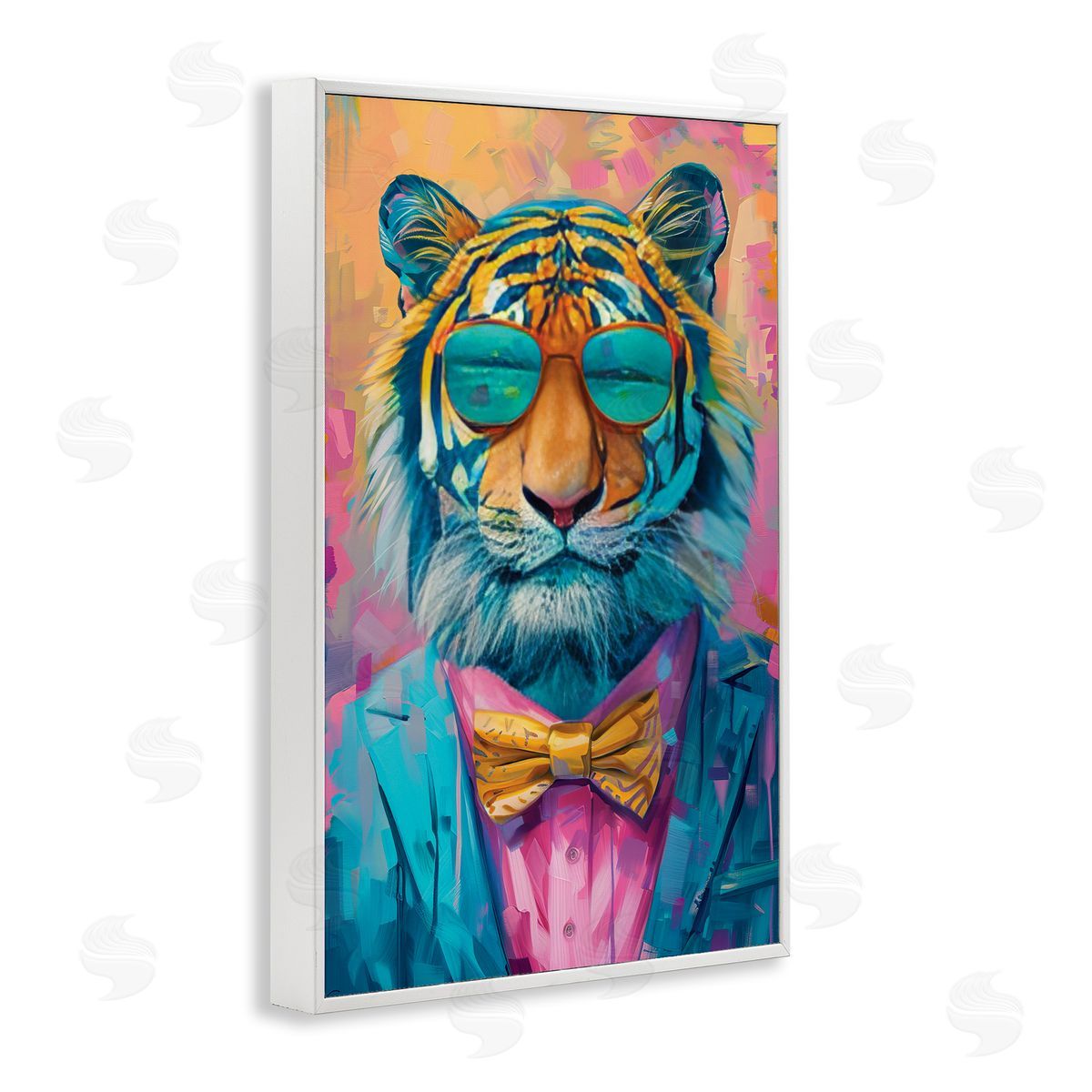 Smiling Snazzy Tiger White Frame Print Wall Art, Home Decor by LSR Design Studio