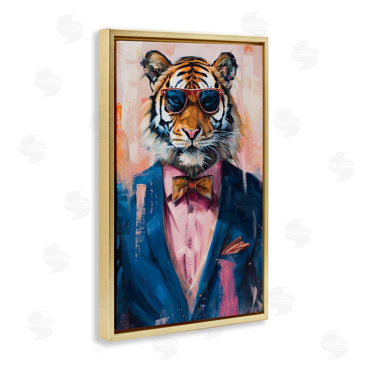 Suited Tiger Modern Fashion Gold Floating Frame Canvas Wall Art, Home Decor by LSR Design Studio