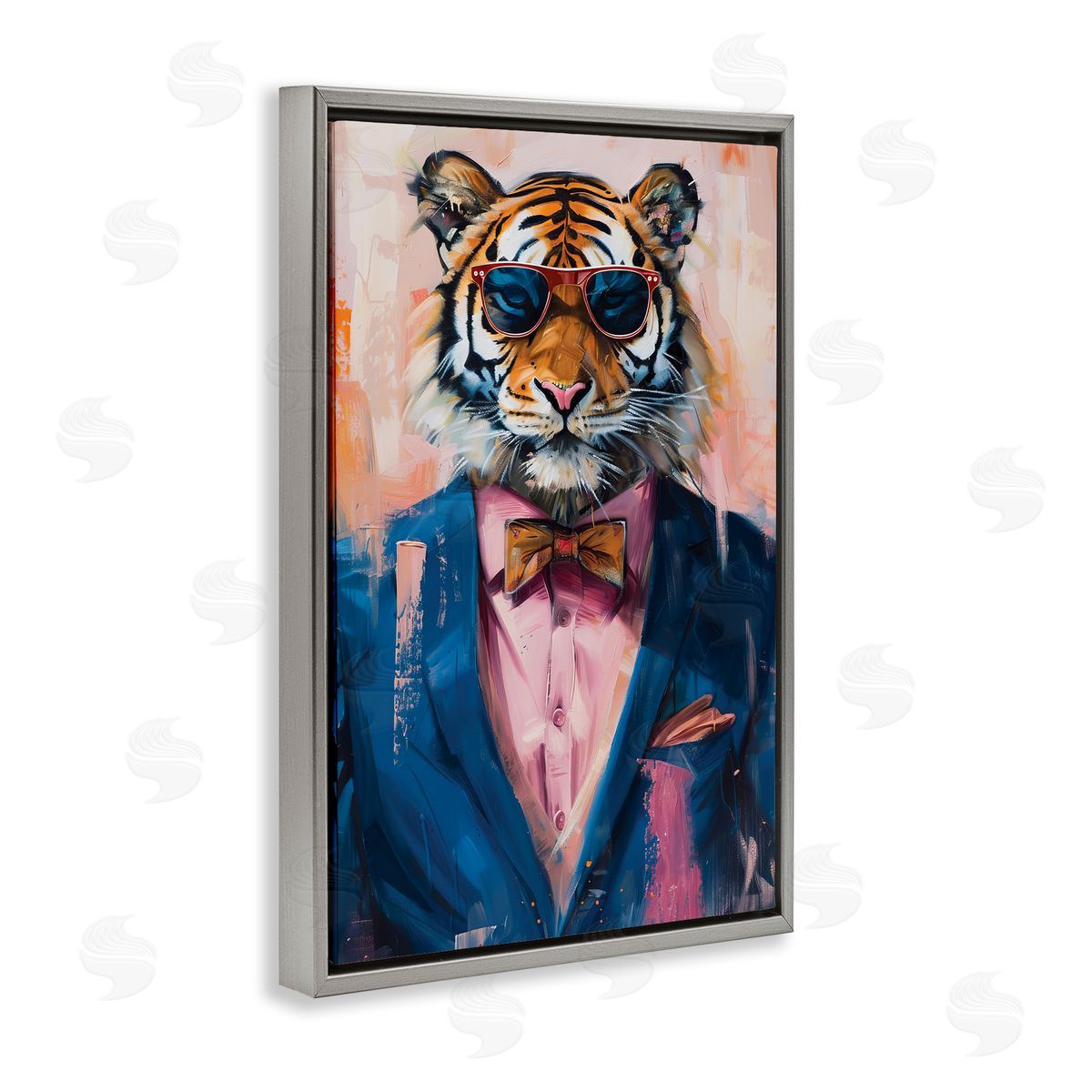 Suited Tiger Modern Fashion Grey Floating Frame Canvas Wall Art, Home Decor by LSR Design Studio