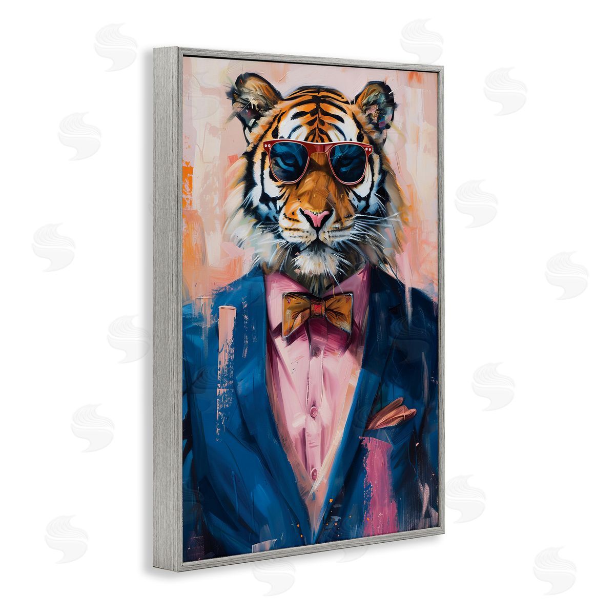 Suited Tiger Modern Fashion Grey Frame Print Wall Art, Home Decor by LSR Design Studio