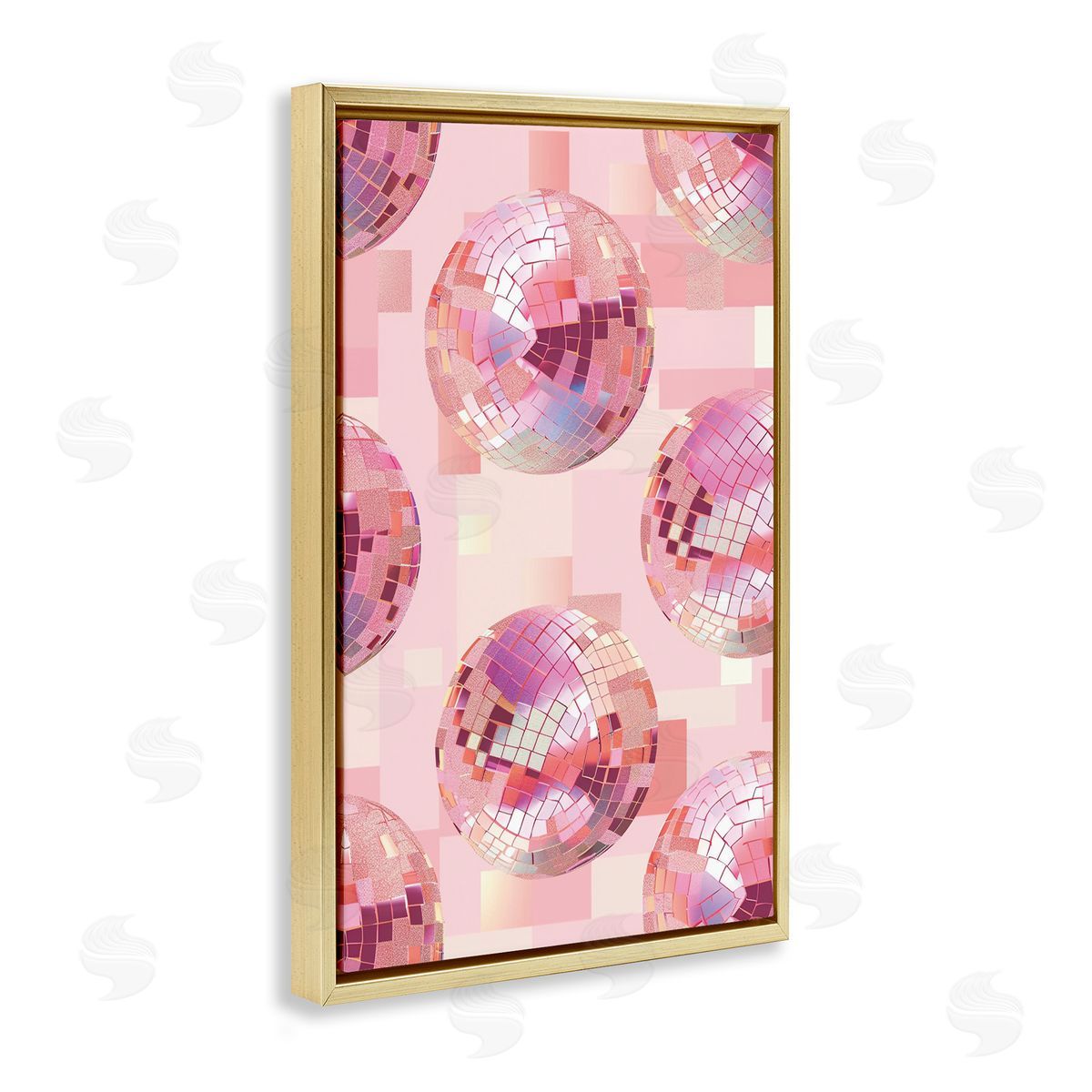 Feminine Pink Disco Balls Gold Floating Frame Canvas Wall Art, Home Decor by LSR Design Studio