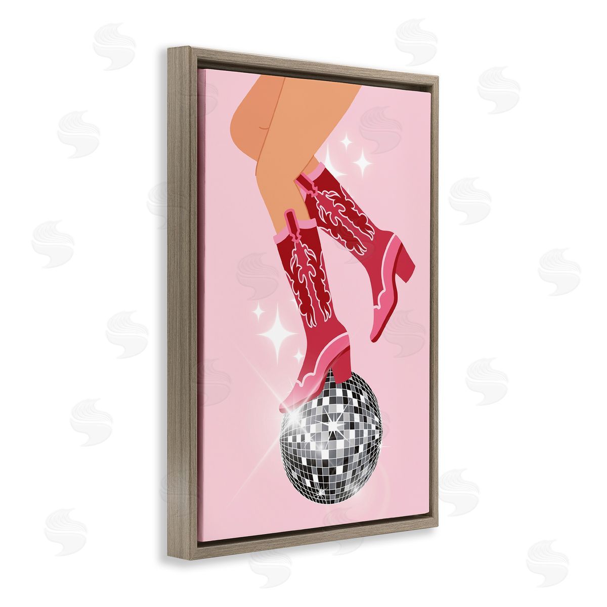 Balancing Disco Cowgirl Brown Floating Frame Canvas Wall Art, Home Decor by LSR Design Studio
