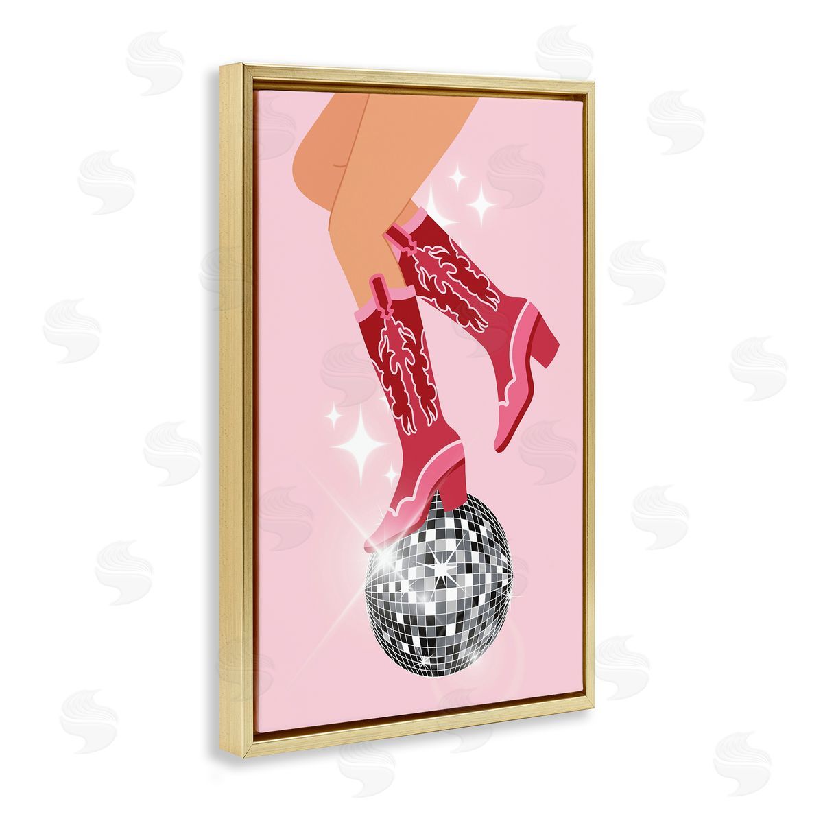 Balancing Disco Cowgirl Gold Floating Frame Canvas Wall Art, Home Decor by LSR Design Studio