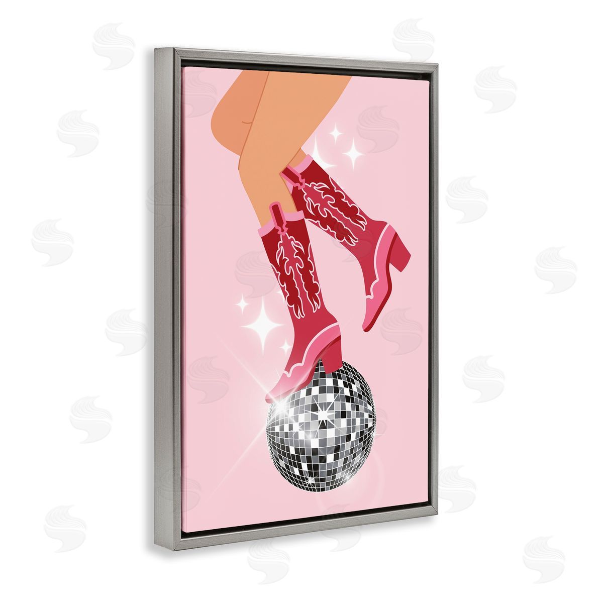 Balancing Disco Cowgirl Grey Floating Frame Canvas Wall Art, Home Decor by LSR Design Studio