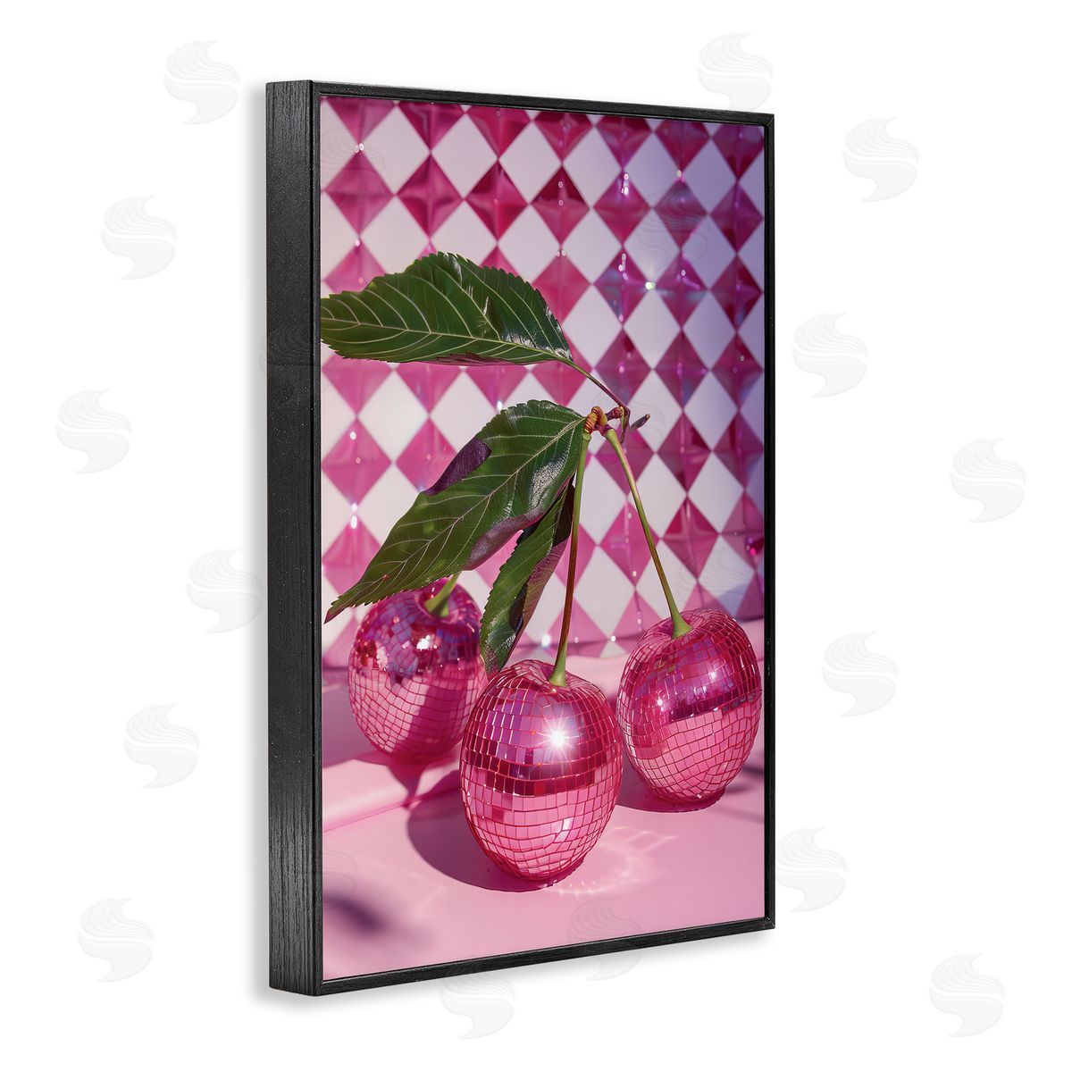 Groovy Cherry Disco Balls Black Frame Print Wall Art, Home Decor by LSR Design Studio