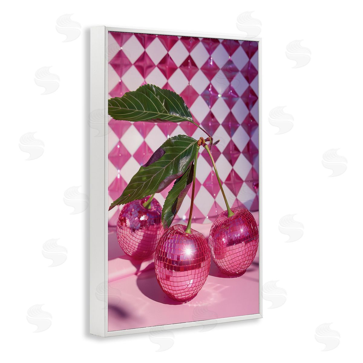Groovy Cherry Disco Balls White Frame Print Wall Art, Home Decor by LSR Design Studio