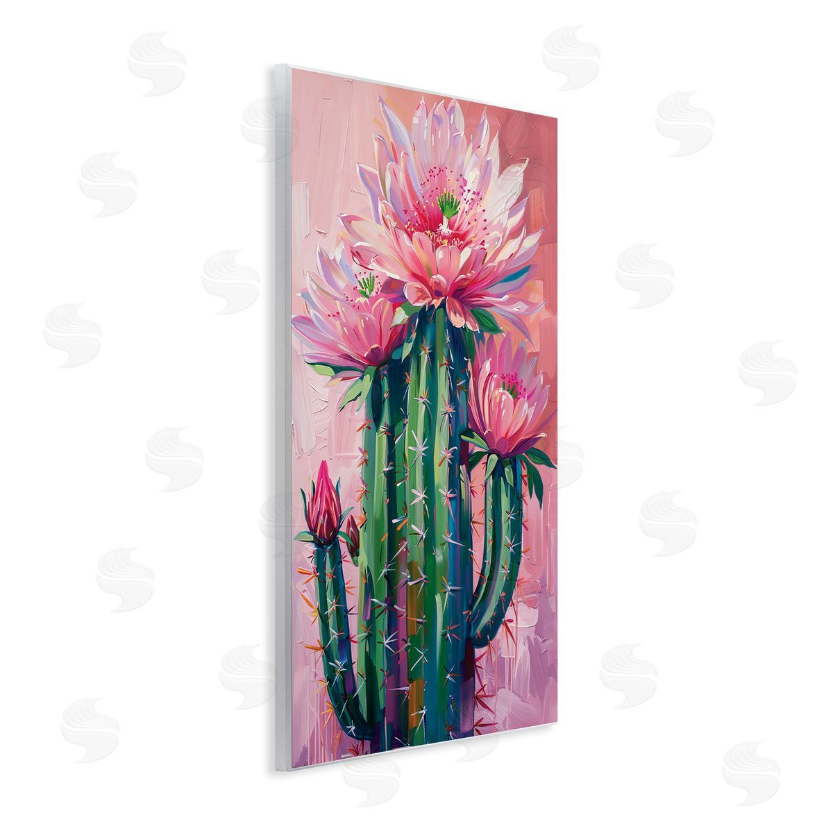 Pink Blossomed Cactus Wood Plaque Wall Art, Home Decor by LSR Design Studio