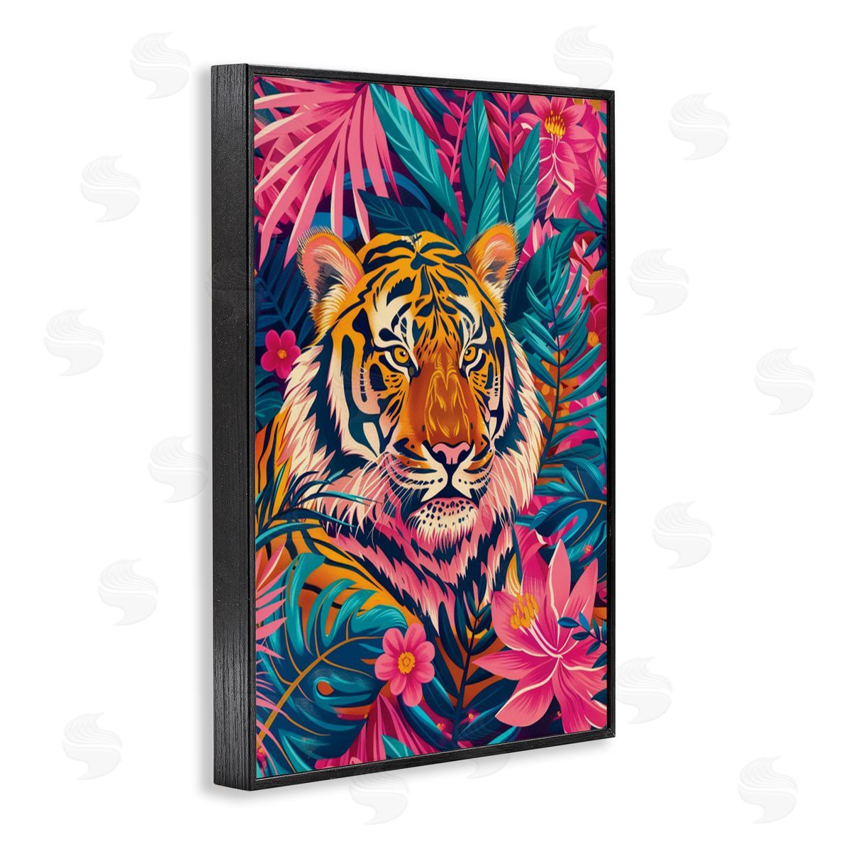 Tropical Tiger Among Leaves Black Frame Print Wall Art, Home Decor by LSR Design Studio