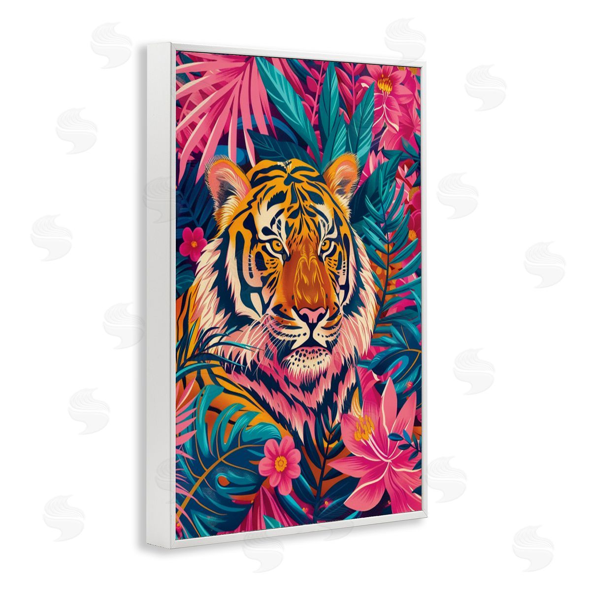 Tropical Tiger Among Leaves White Frame Print Wall Art, Home Decor by LSR Design Studio