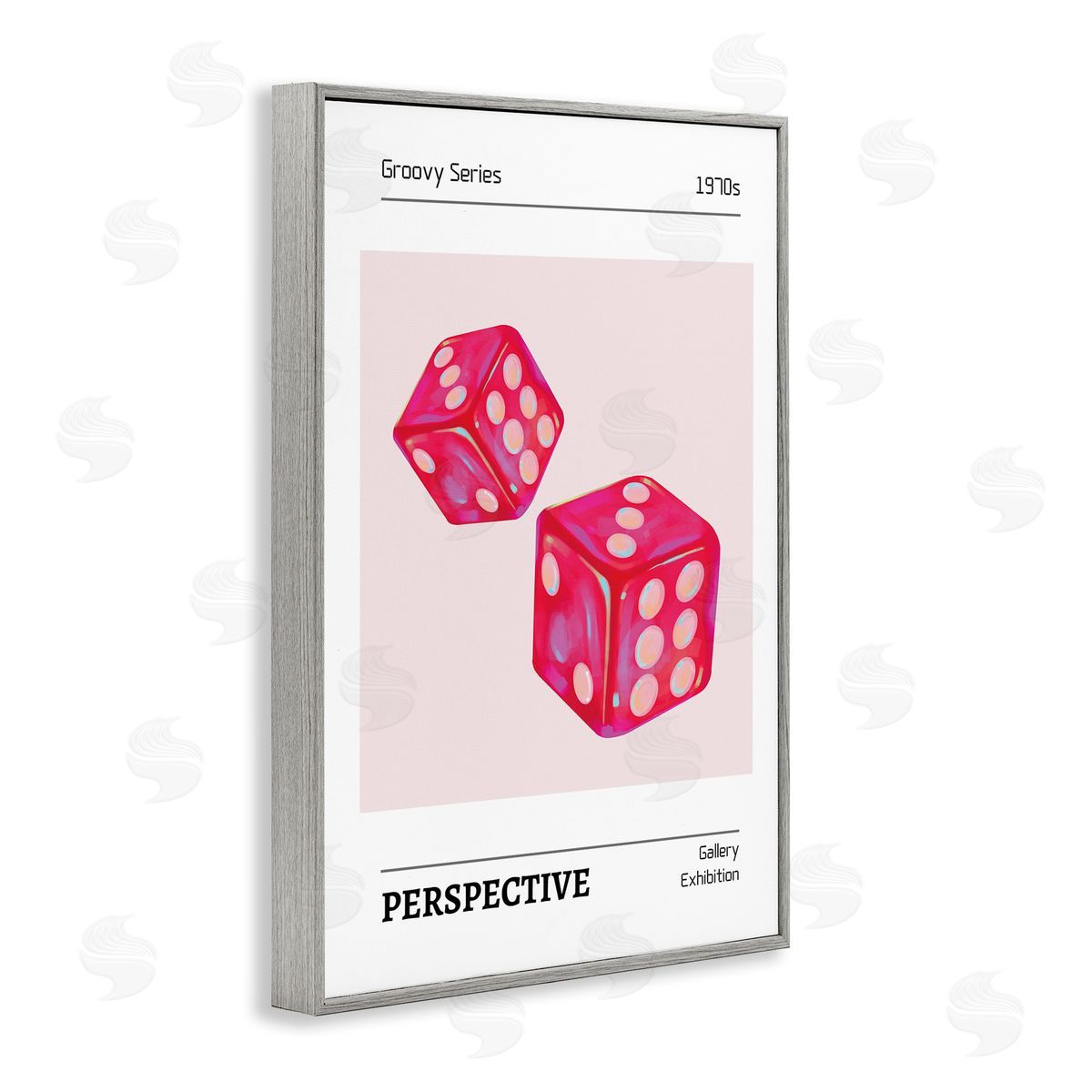 Pink Dice Pair Grey Frame Print Wall Art, Home Decor by LSR Design Studio