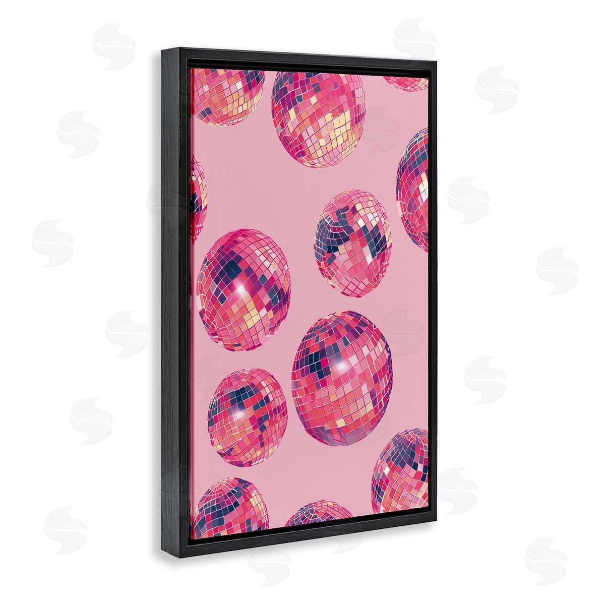 Vivid Pink Disco Pattern Black Floating Frame Canvas Wall Art, Home Decor by LSR Design Studio