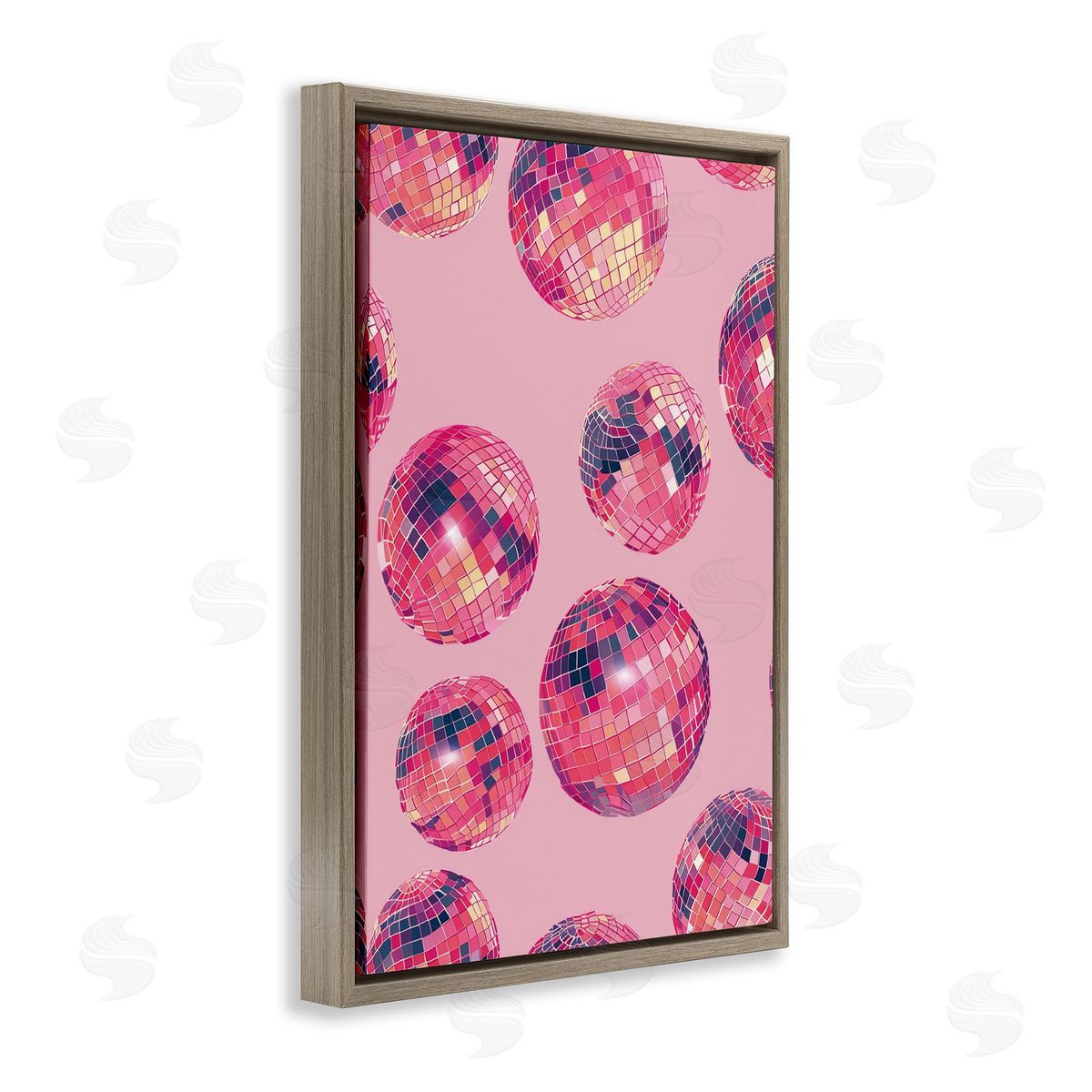 Vivid Pink Disco Pattern Brown Floating Frame Canvas Wall Art, Home Decor by LSR Design Studio