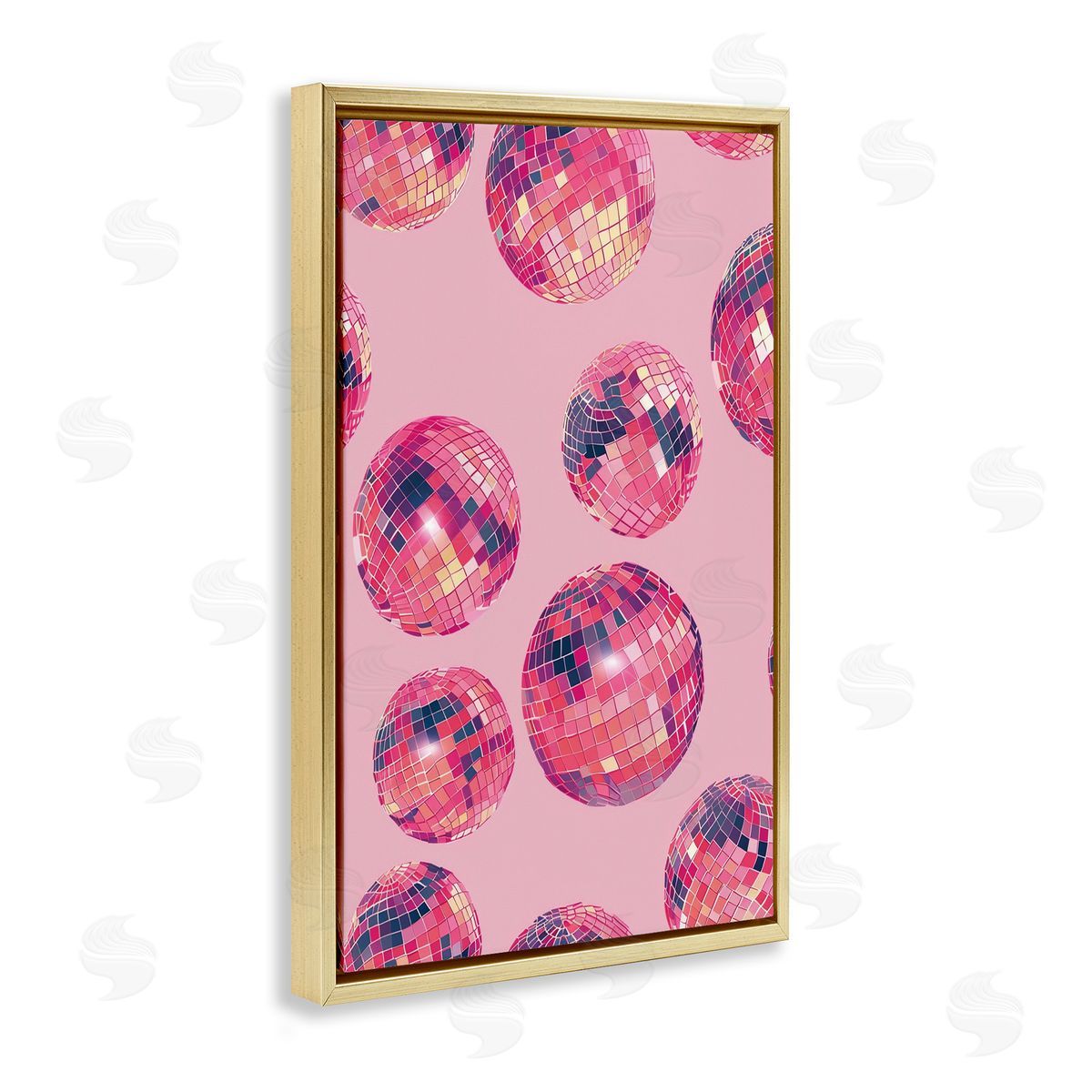 Vivid Pink Disco Pattern Gold Floating Frame Canvas Wall Art, Home Decor by LSR Design Studio