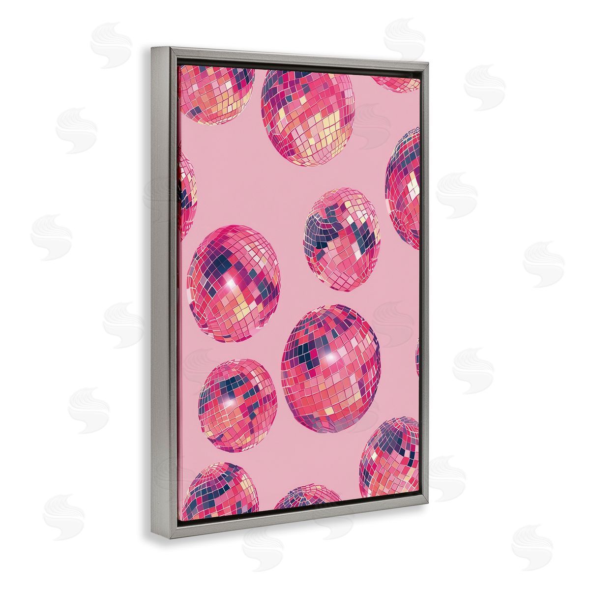 Vivid Pink Disco Pattern Grey Floating Frame Canvas Wall Art, Home Decor by LSR Design Studio
