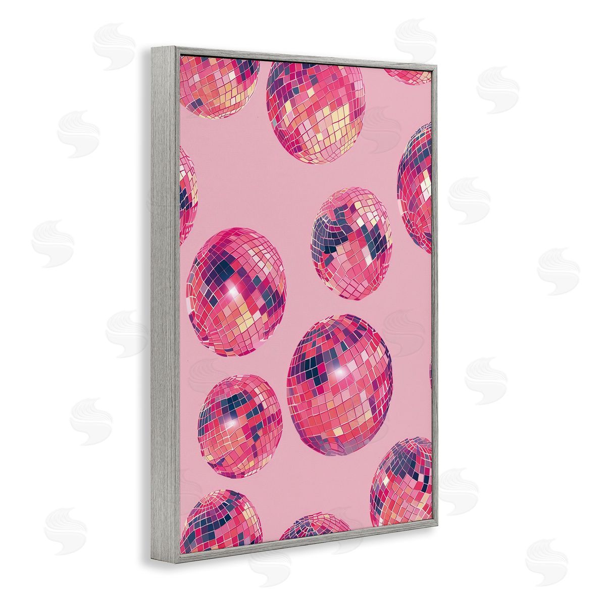 Vivid Pink Disco Pattern Grey Frame Print Wall Art, Home Decor by LSR Design Studio