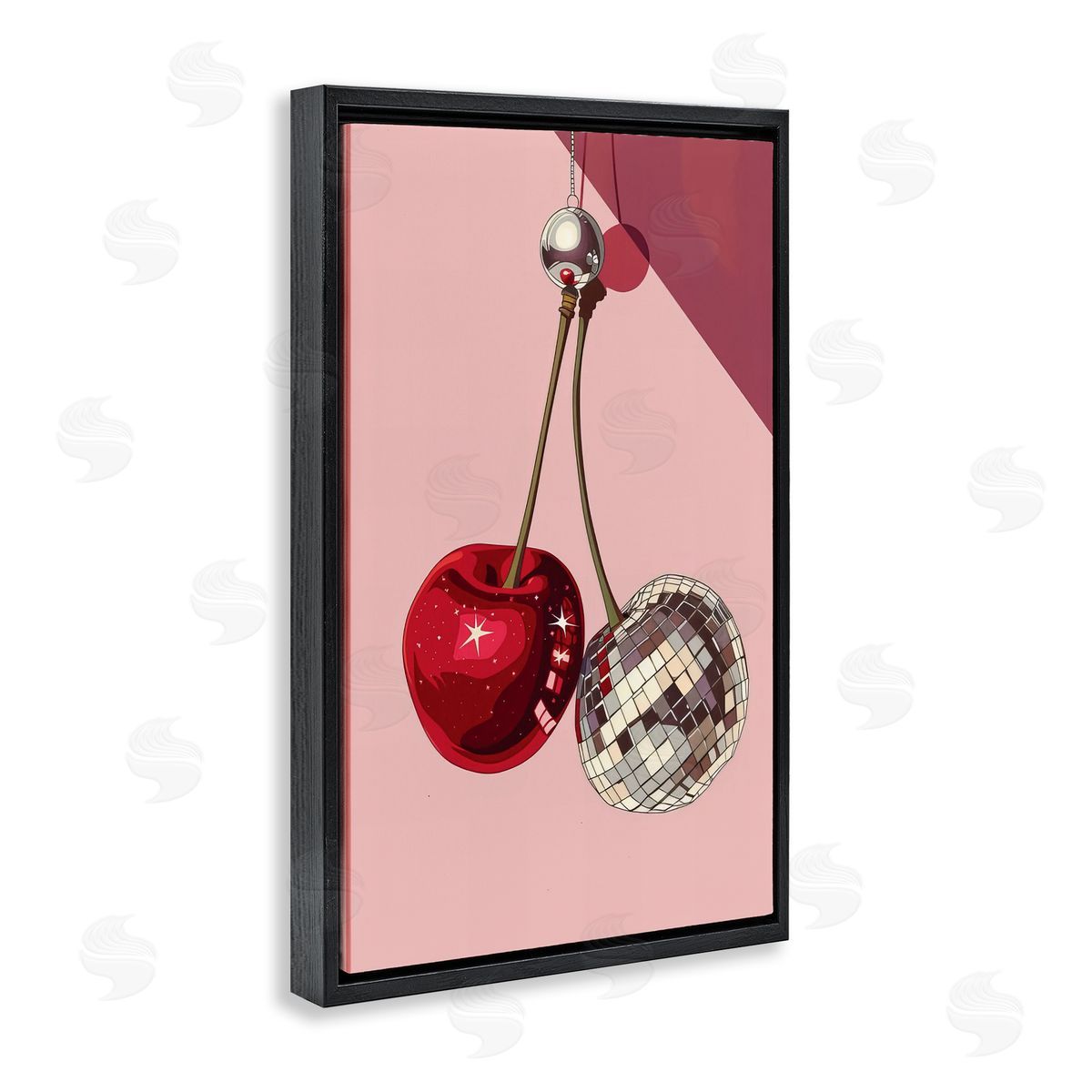 Dazzling Disco Cherries Black Floating Frame Canvas Wall Art, Home Decor by LSR Design Studio