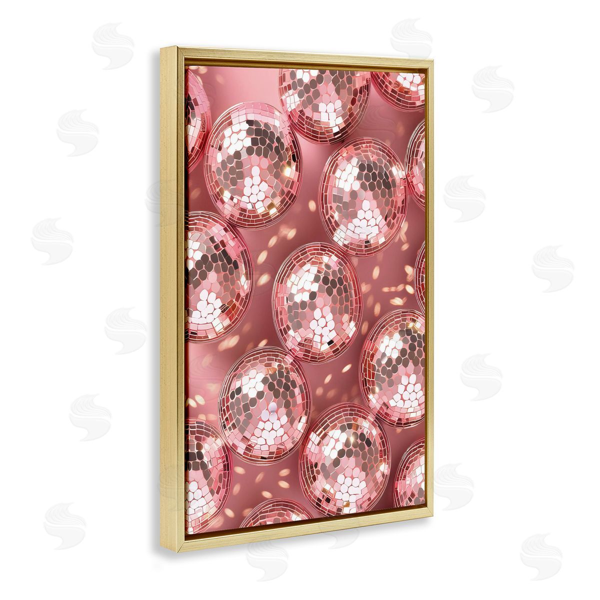 Disco Ball Shimmer Pattern Gold Floating Frame Canvas Wall Art, Home Decor by LSR Design Studio