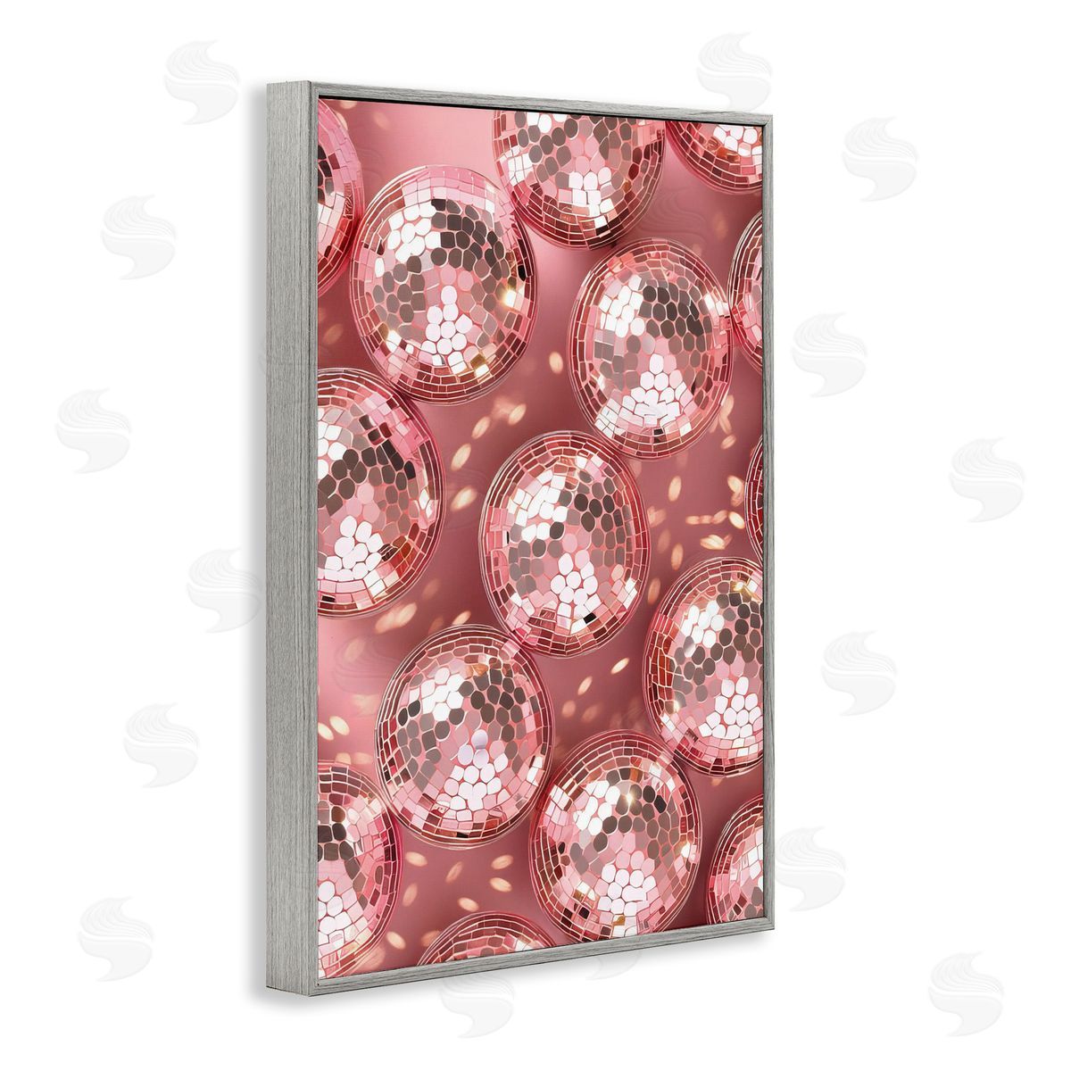 Disco Ball Shimmer Pattern Grey Frame Print Wall Art, Home Decor by LSR Design Studio