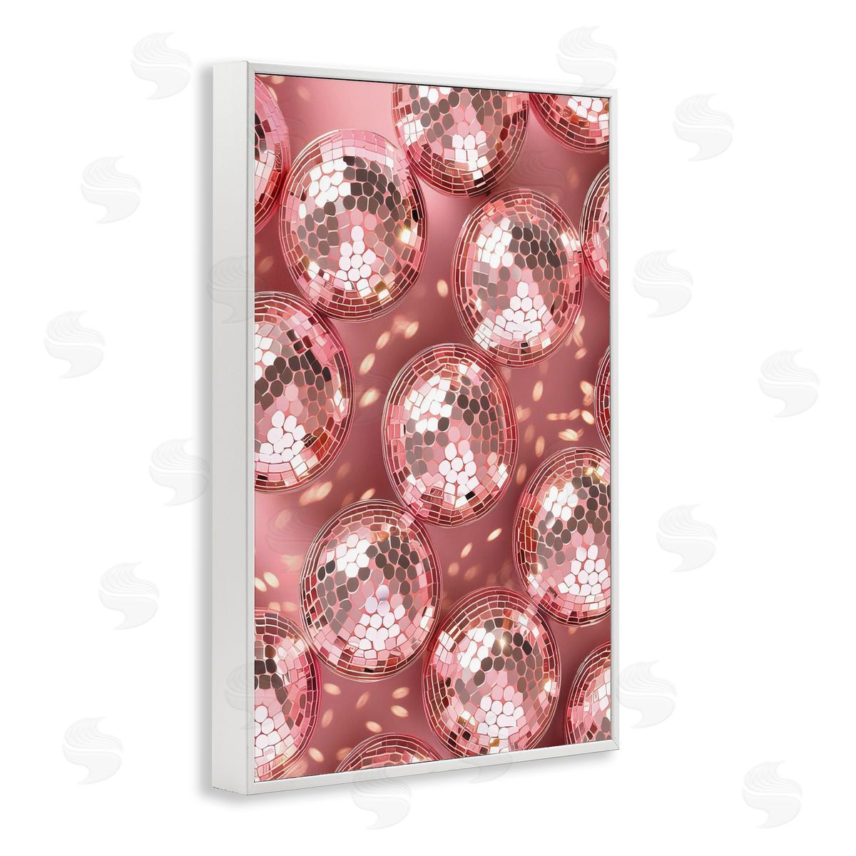 Disco Ball Shimmer Pattern White Frame Print Wall Art, Home Decor by LSR Design Studio
