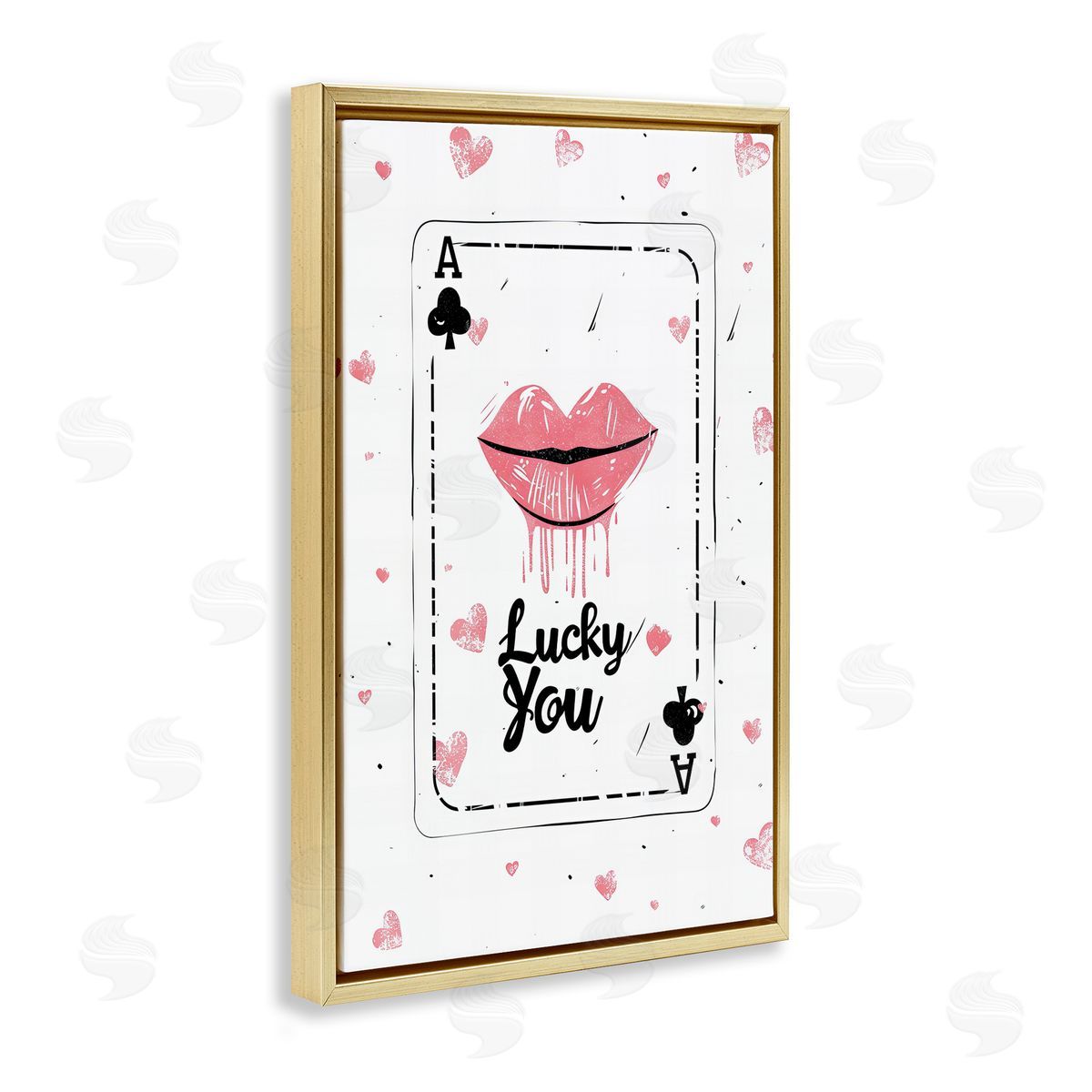 Lucky You Playing Card Gold Floating Frame Canvas Wall Art, Home Decor by LSR Design Studio