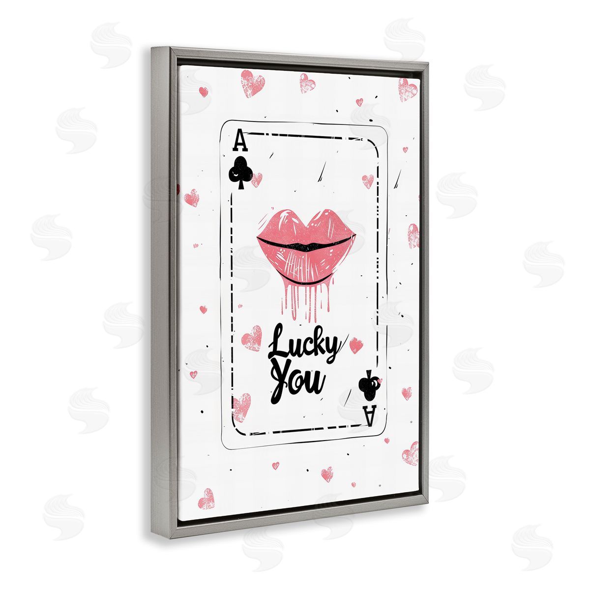 Lucky You Playing Card Grey Floating Frame Canvas Wall Art, Home Decor by LSR Design Studio