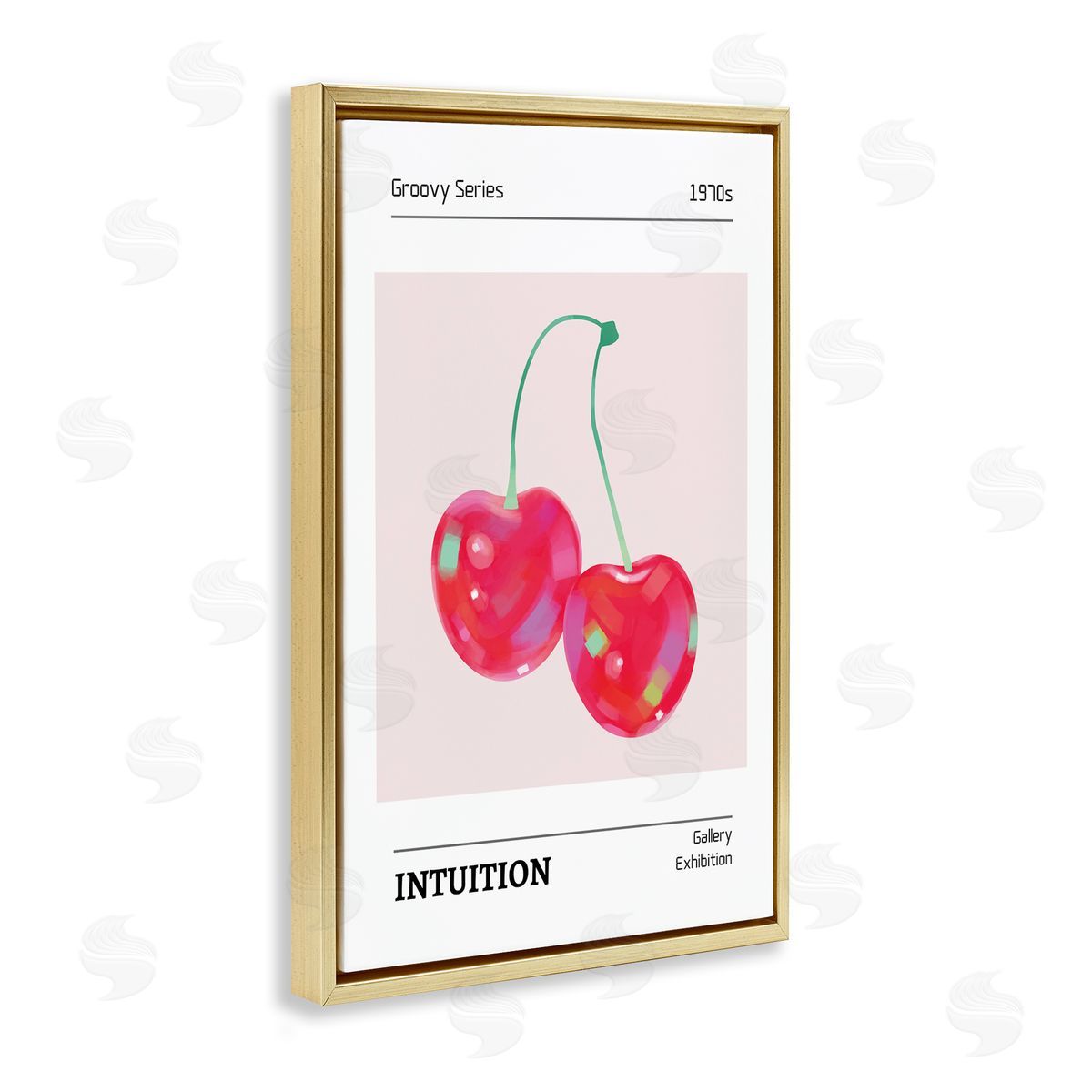 Intuition Phrase Cherries Gold Floating Frame Canvas Wall Art, Home Decor by LSR Design Studio