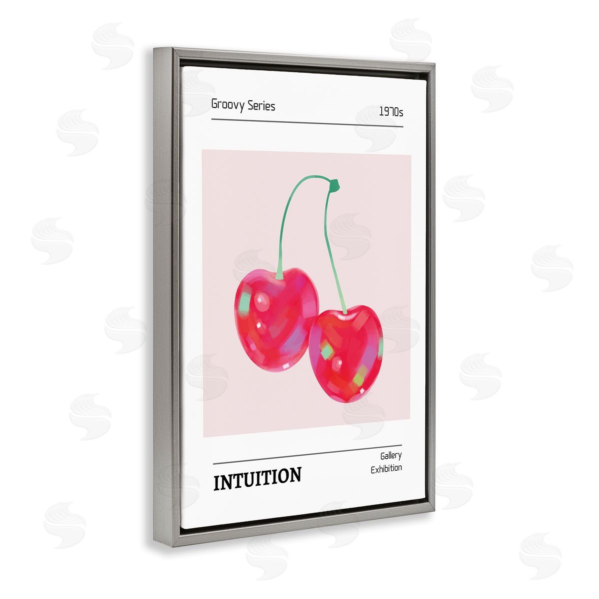 Intuition Phrase Cherries Grey Floating Frame Canvas Wall Art, Home Decor by LSR Design Studio