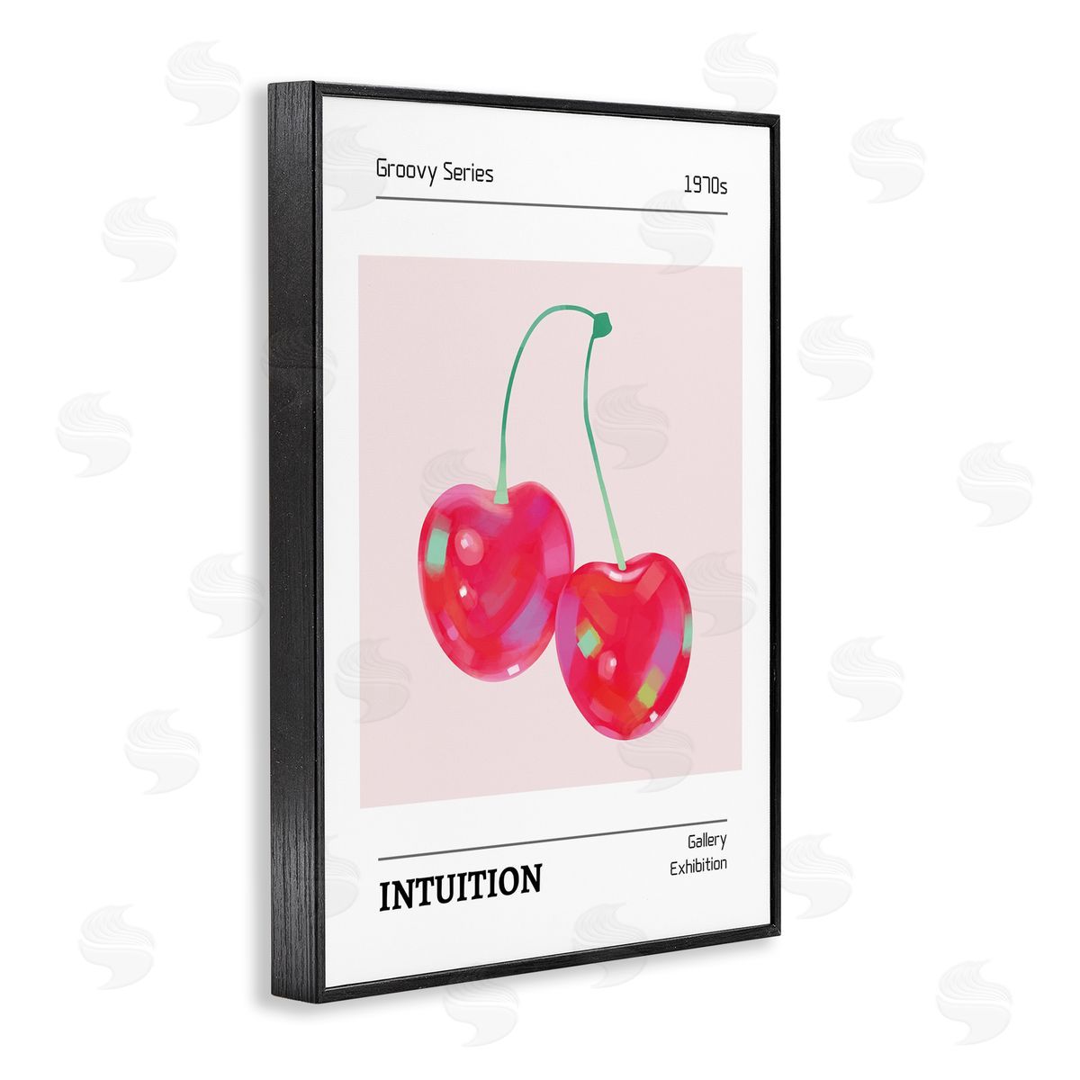 Intuition Phrase Cherries Black Frame Print Wall Art, Home Decor by LSR Design Studio