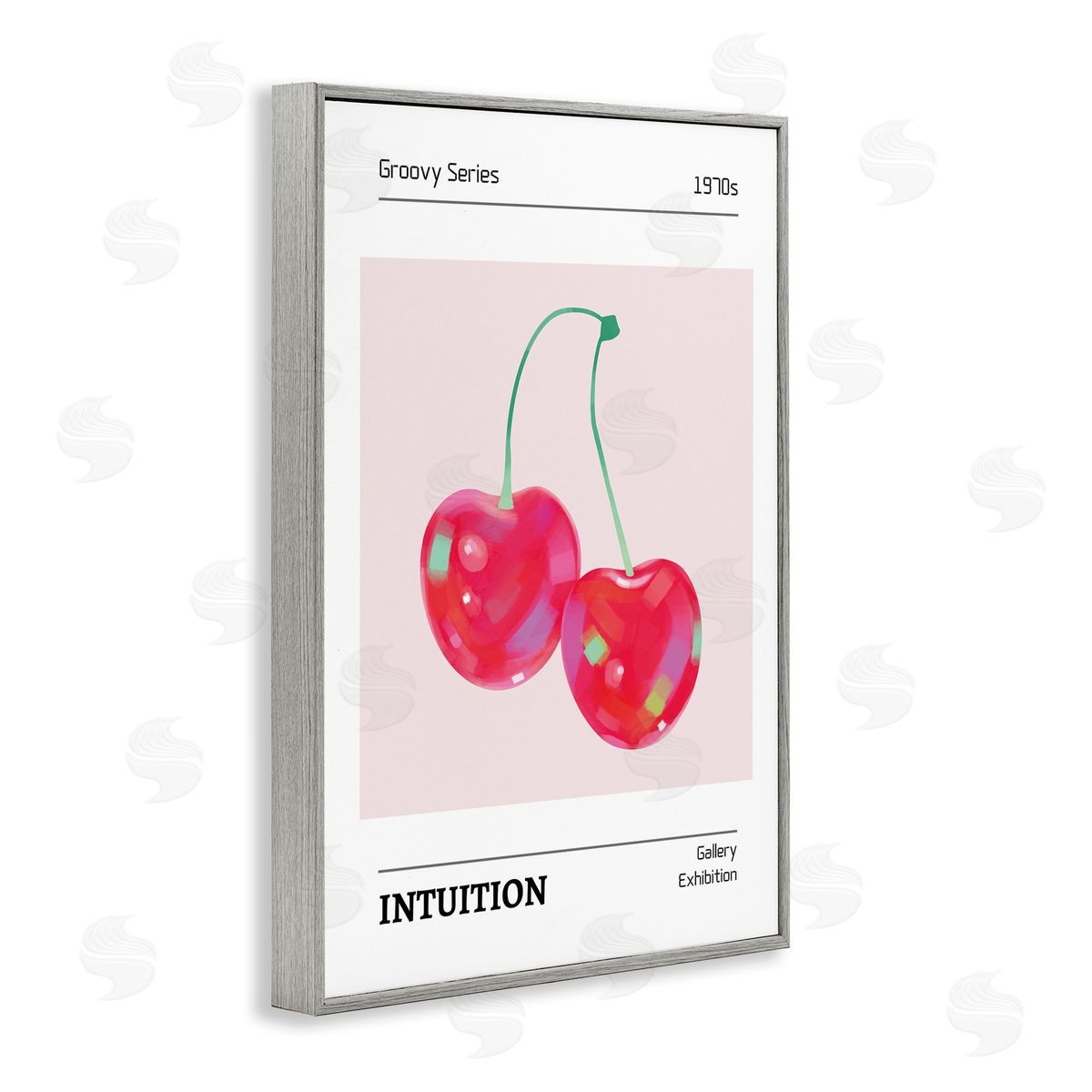 Intuition Phrase Cherries Grey Frame Print Wall Art, Home Decor by LSR Design Studio