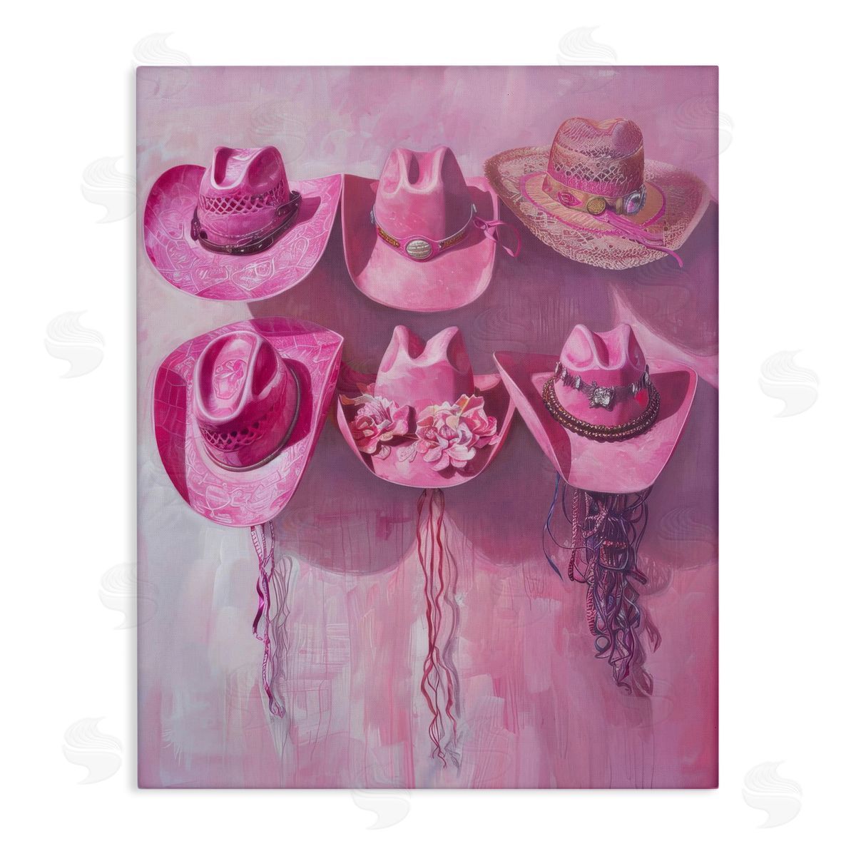 Hanging Pink Cowgirl Hats Canvas Wall Art, Home Decor by LSR Design Studio