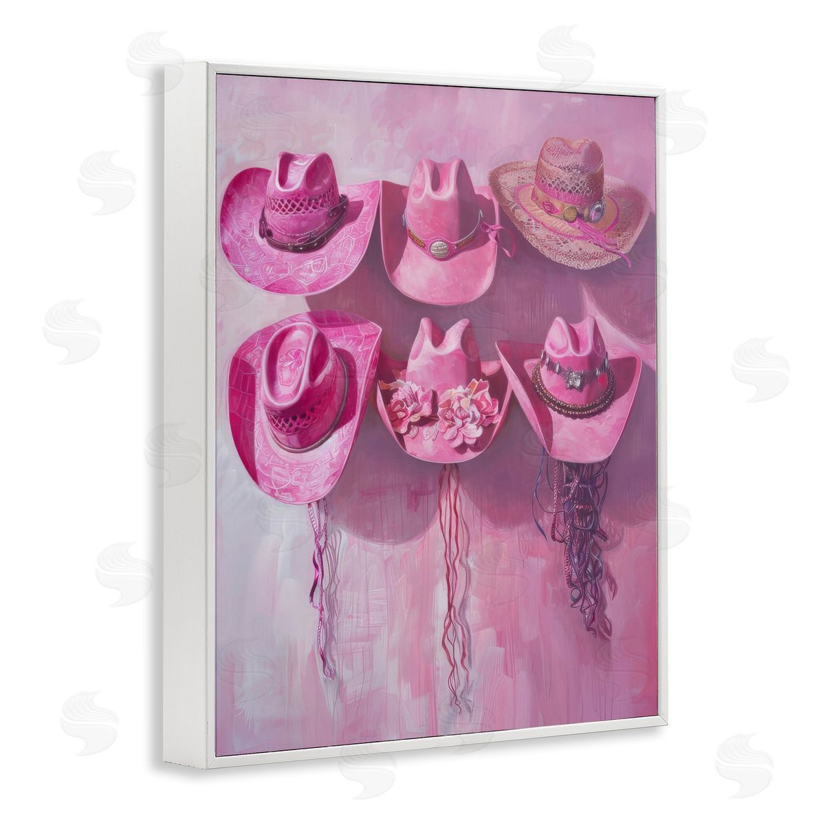 Hanging Pink Cowgirl Hats White Frame Print Wall Art, Home Decor by LSR Design Studio