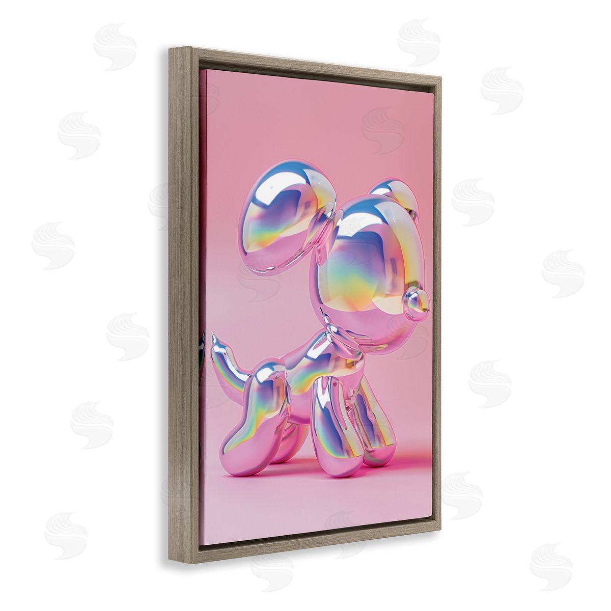 Pink & Iridescent Trendy Dog Brown Floating Frame Canvas Wall Art, Home Decor by LSR Design Studio