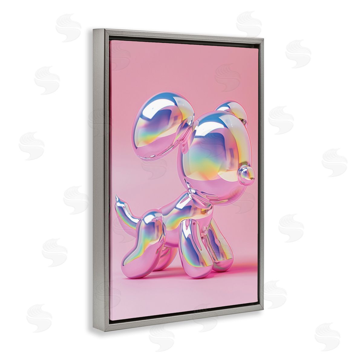 Pink & Iridescent Trendy Dog Grey Floating Frame Canvas Wall Art, Home Decor by LSR Design Studio