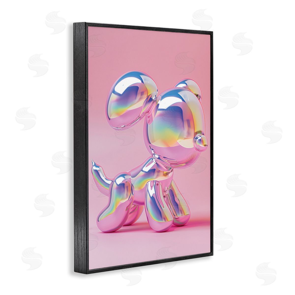 Pink & Iridescent Trendy Dog Black Frame Print Wall Art, Home Decor by LSR Design Studio