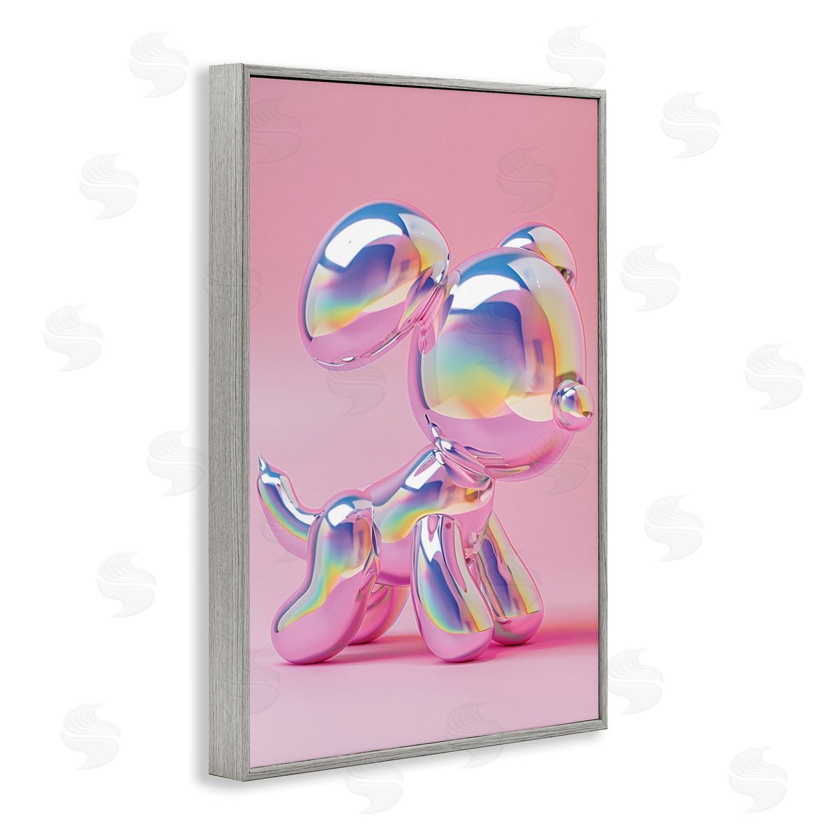 Pink & Iridescent Trendy Dog Grey Frame Print Wall Art, Home Decor by LSR Design Studio