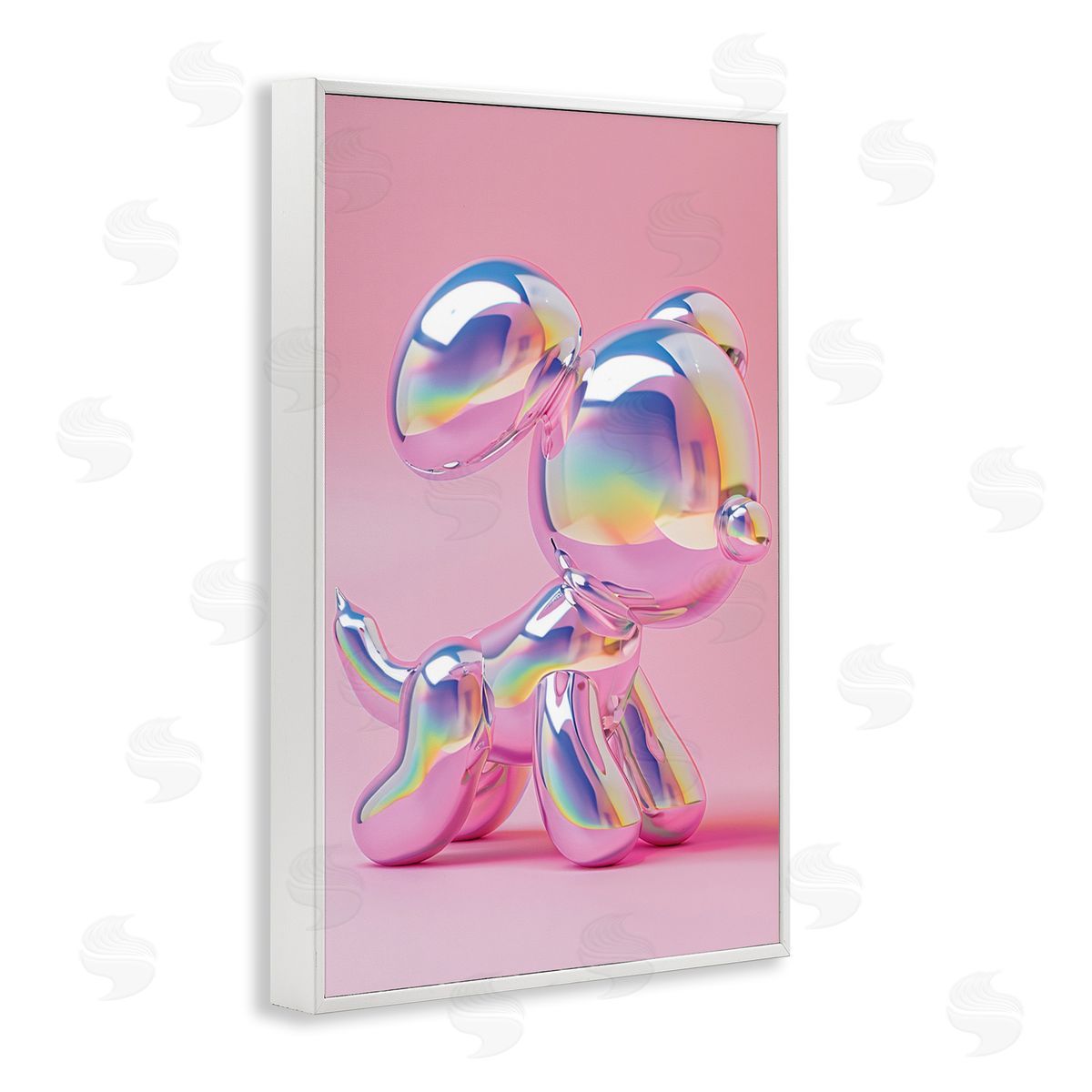 Pink & Iridescent Trendy Dog White Frame Print Wall Art, Home Decor by LSR Design Studio