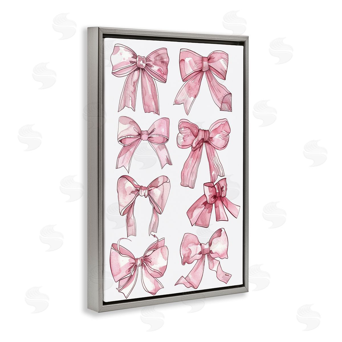 Various Ribbons in Pink Grey Floating Frame Canvas Wall Art, Home Decor by LSR Design Studio