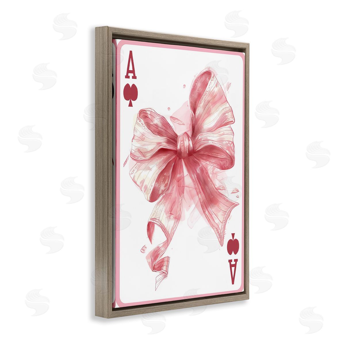 Pastel Bow Playing Card Brown Floating Frame Canvas Wall Art, Home Decor by LSR Design Studio