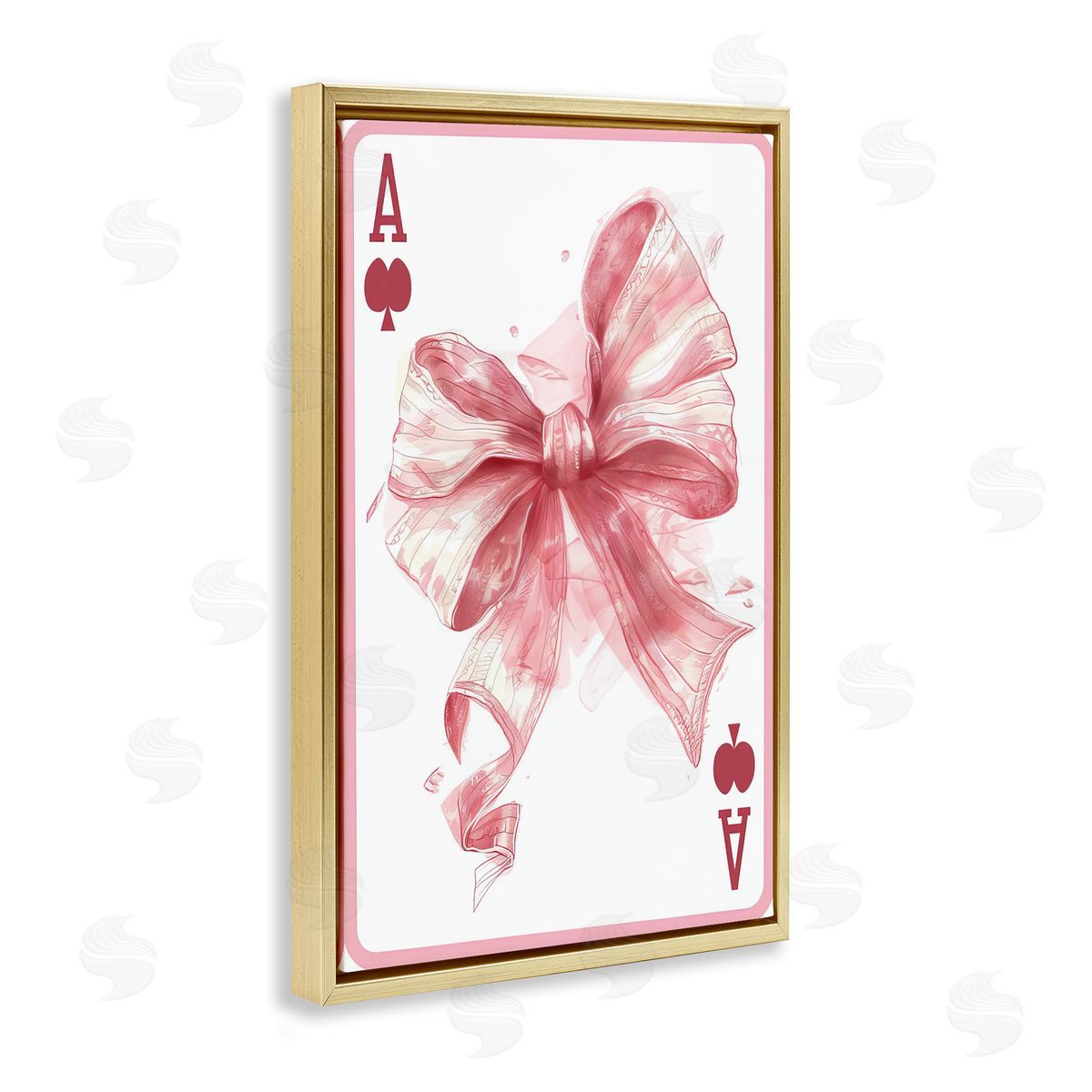 Pastel Bow Playing Card Gold Floating Frame Canvas Wall Art, Home Decor by LSR Design Studio