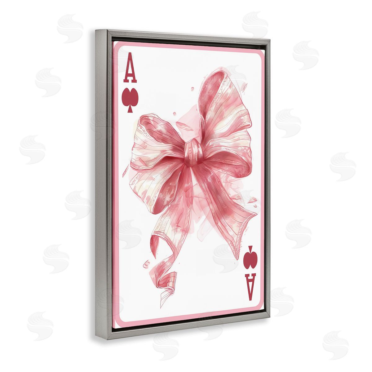 Pastel Bow Playing Card Grey Floating Frame Canvas Wall Art, Home Decor by LSR Design Studio