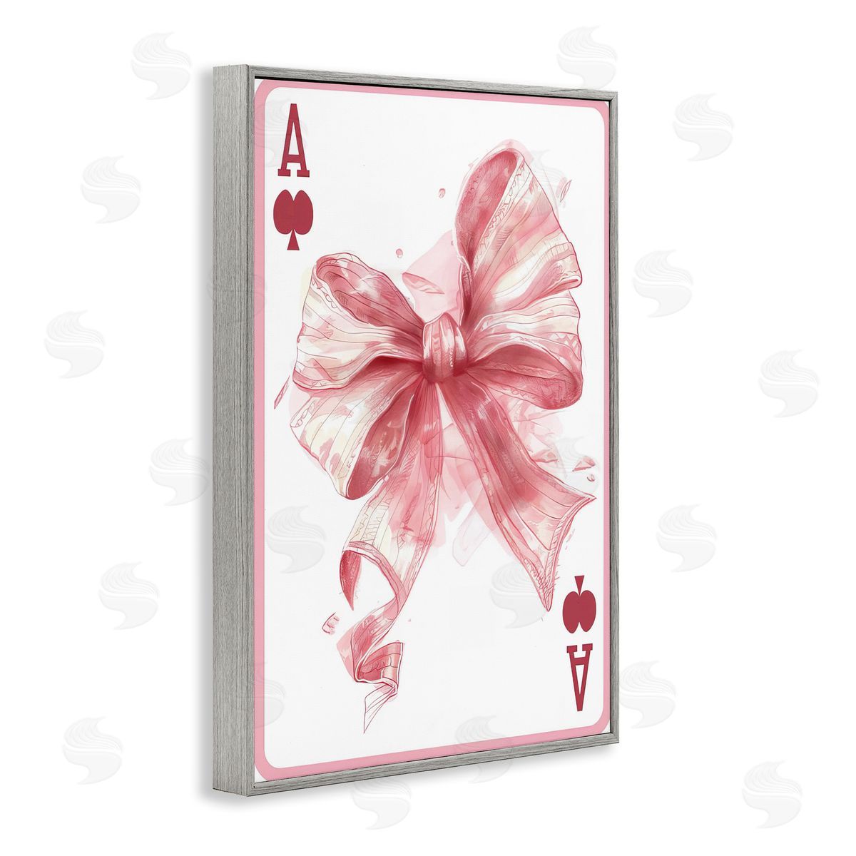 Pastel Bow Playing Card Grey Frame Print Wall Art, Home Decor by LSR Design Studio